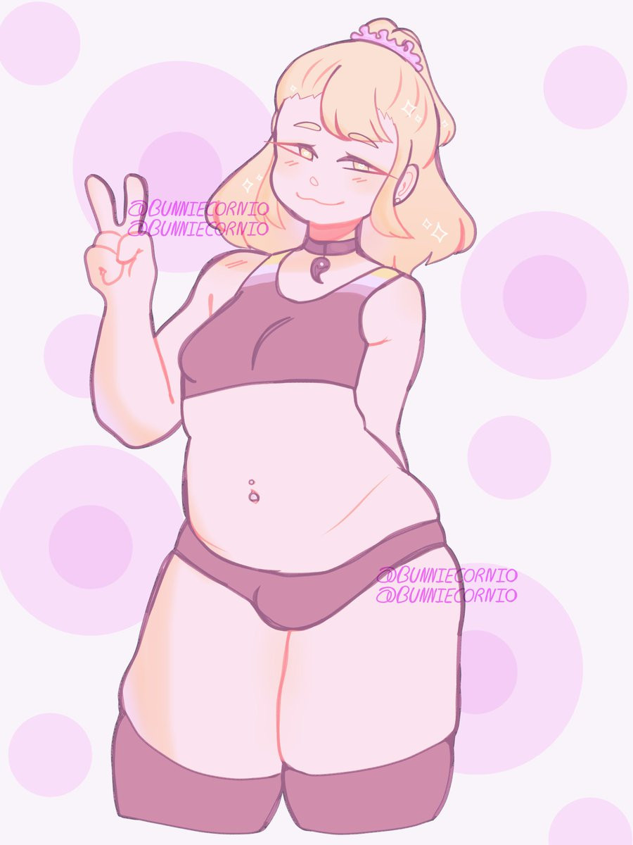 a drawing of a chubby transfem person with short blonde hair 