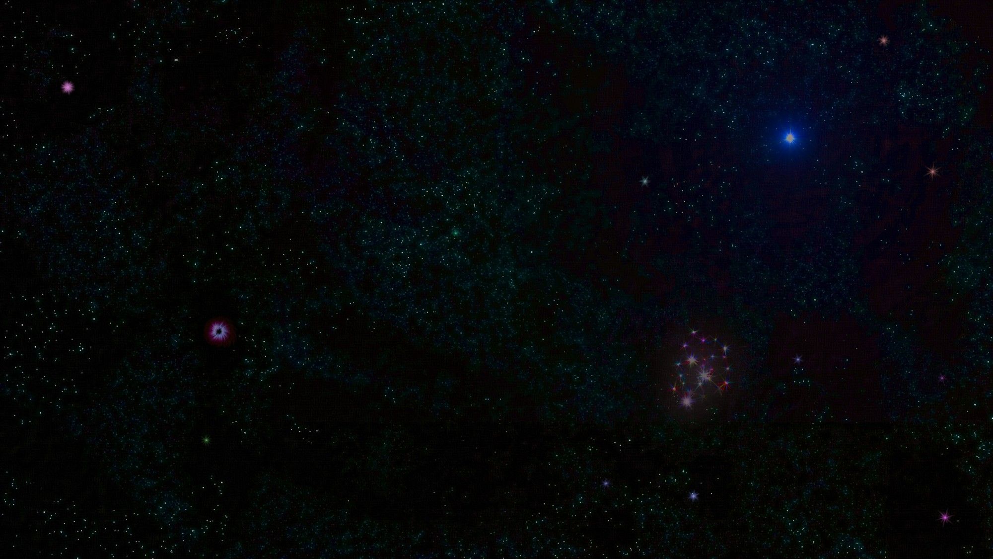 A starfield including a pulsar, a stellar nursery, and various other cosmological items.  My first digital art creation, an attempt to recreate a painting i had made before I lost the ability to paint any longer.