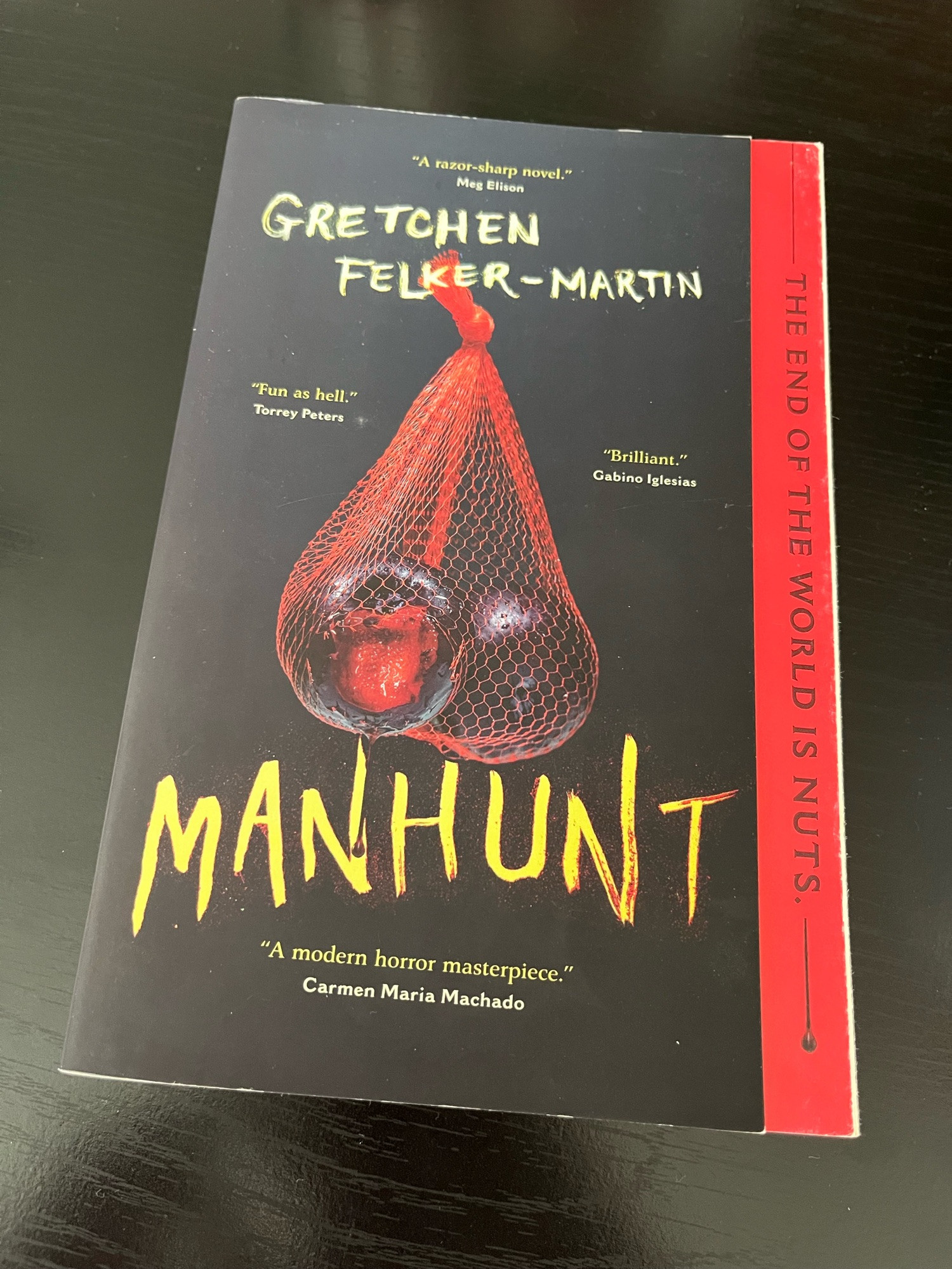 "A razor-sharp novel."
Meg Elison
GRETCHEN
FELKER-MARTIN
"Fun as hell." Torrey Peters
"Brilliant,"
Gabino Iglesias
MANHUNT
THE END OF THE WORLD IS NUTS.
"A modern horror masterpiece."
Carmen Maria Machado