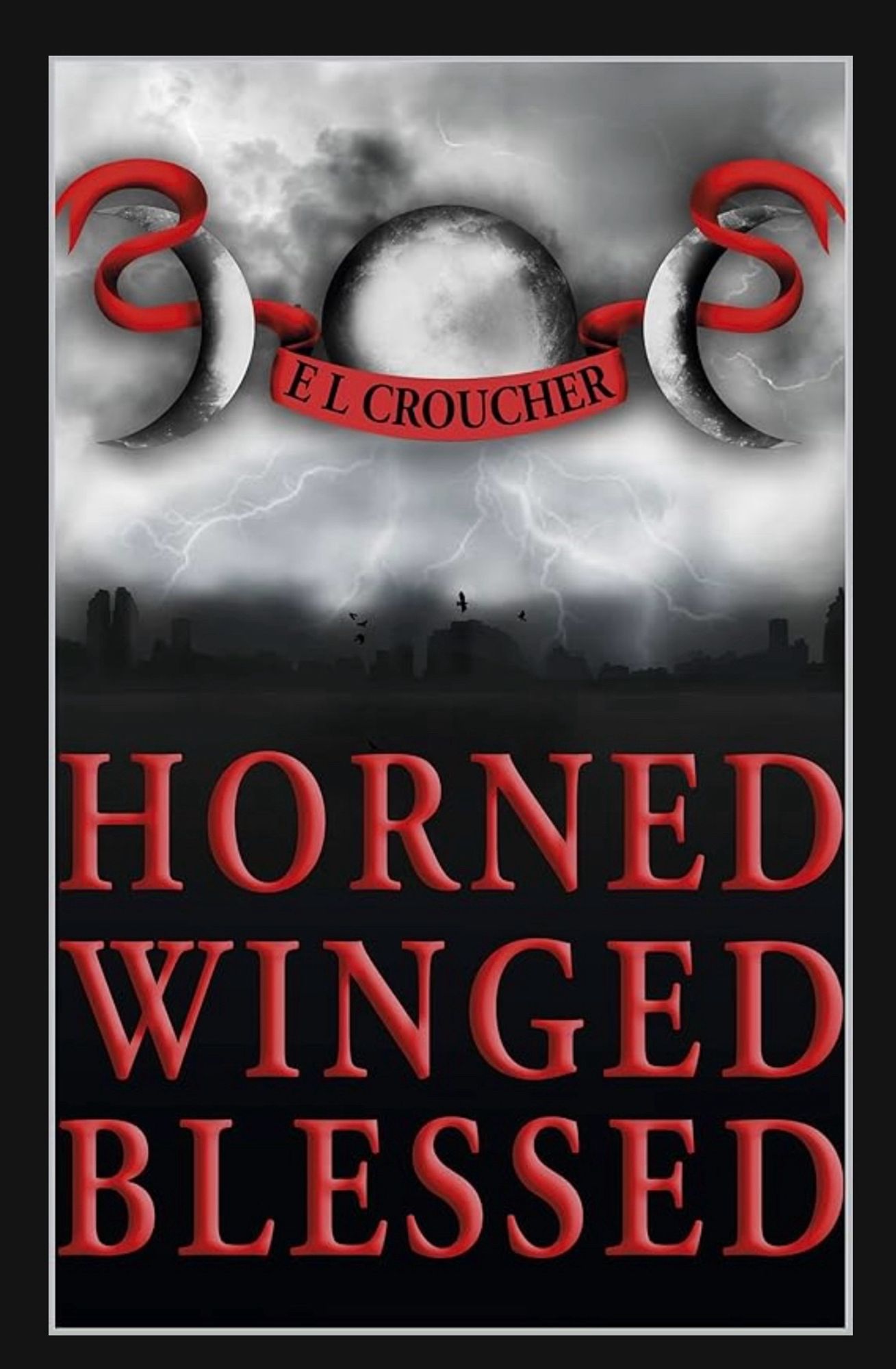 Image Description
EL CROUCHER HORNED WINGED BLESSED Selfpub cover has some weird clouds and it's hard to tell what else is going on