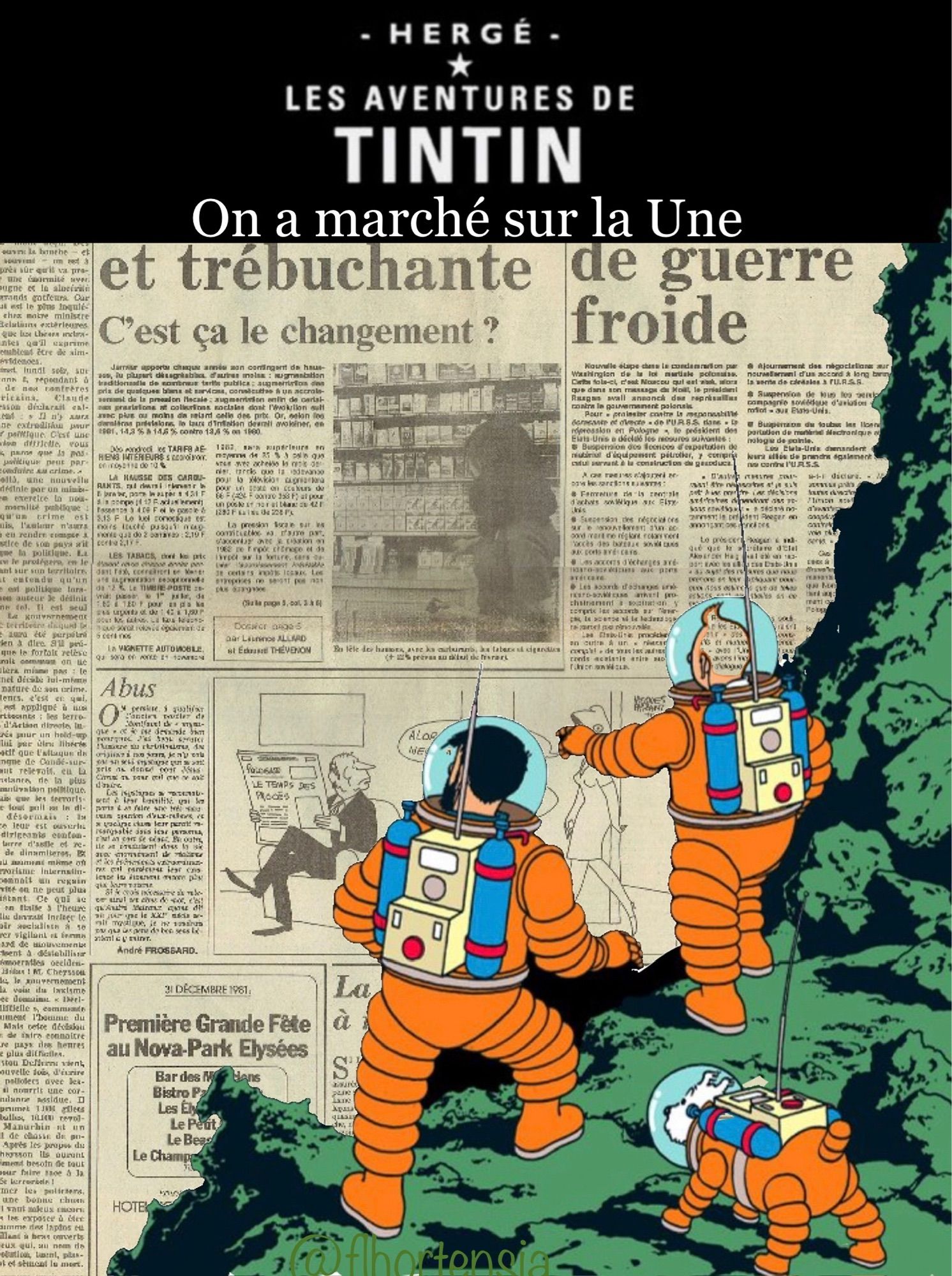 Couverture tintin sur la Lune 
Le fond a été remplacé Par une  « Une de journaux »