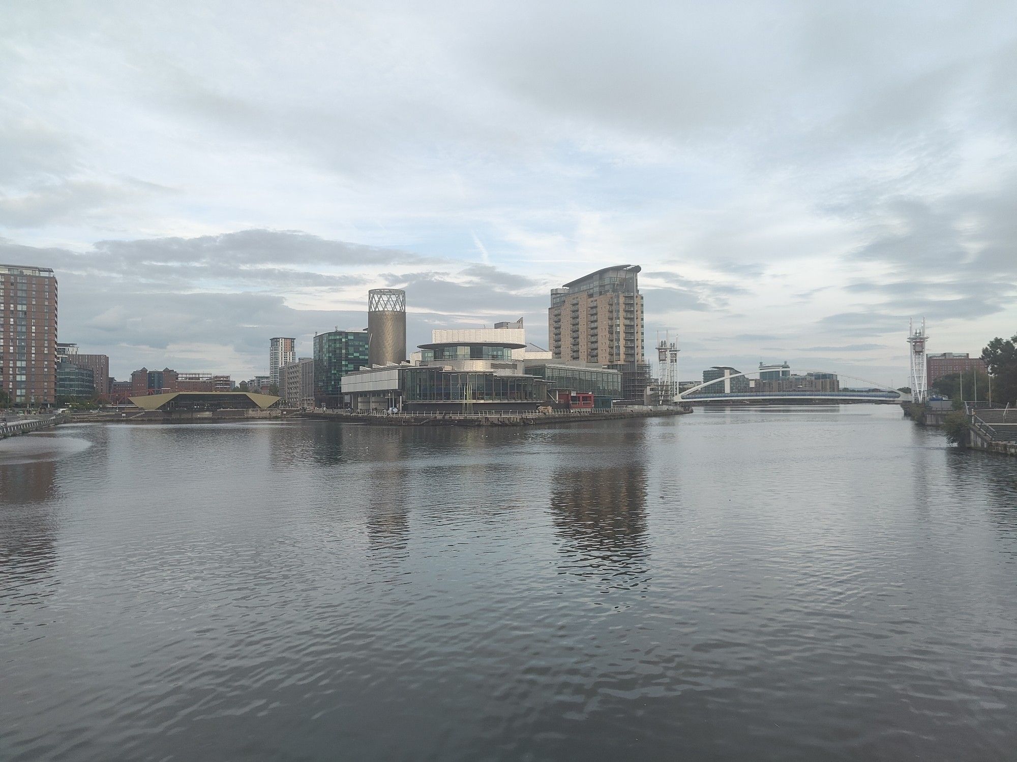 The Lowry theatre from a bridge at Salford Quays