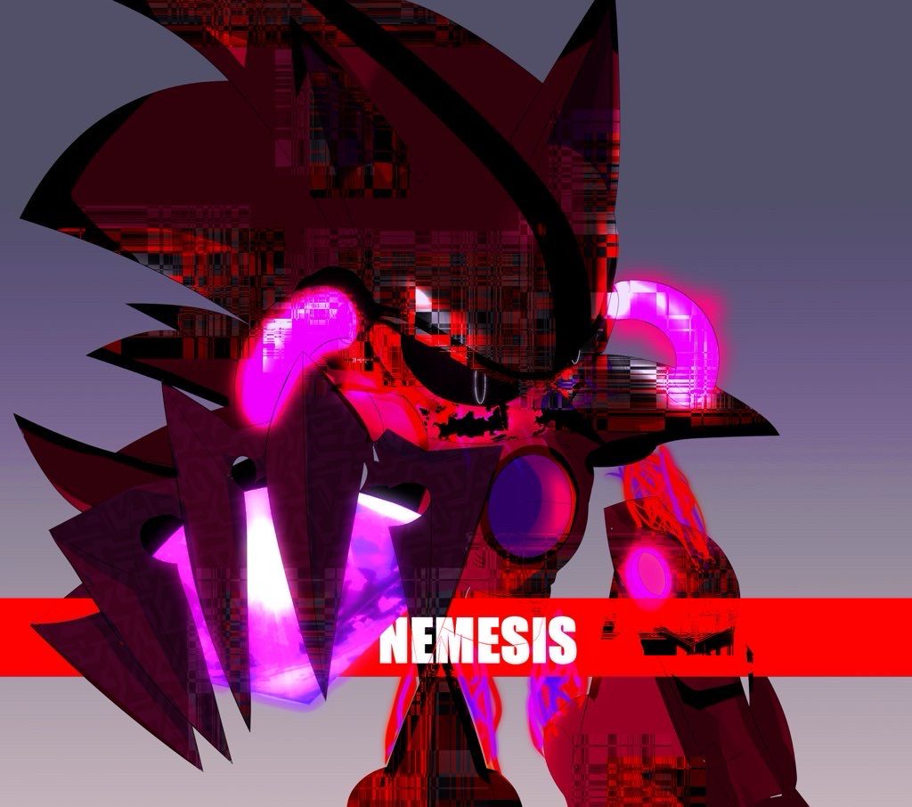 Iouhimi’s illustration of a custom boss form of Metal Sonic titled “Nemesis”, which is infused with The End’s cyber corruption, holding the purple chaos emerald. Design is greatly influenced by Metal Sonic Kai from the game Knuckles’ Chaotix.