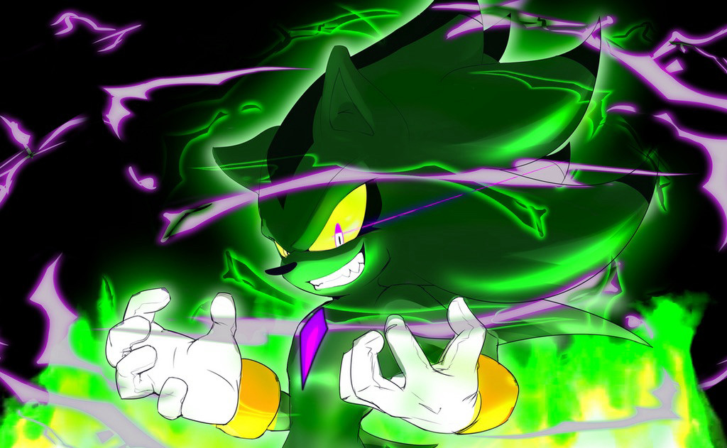 Iouhimi’s illustration of Chaos Nazo, a green and black hedgehog character from a Sonic series fan work, originally created by Chakra X