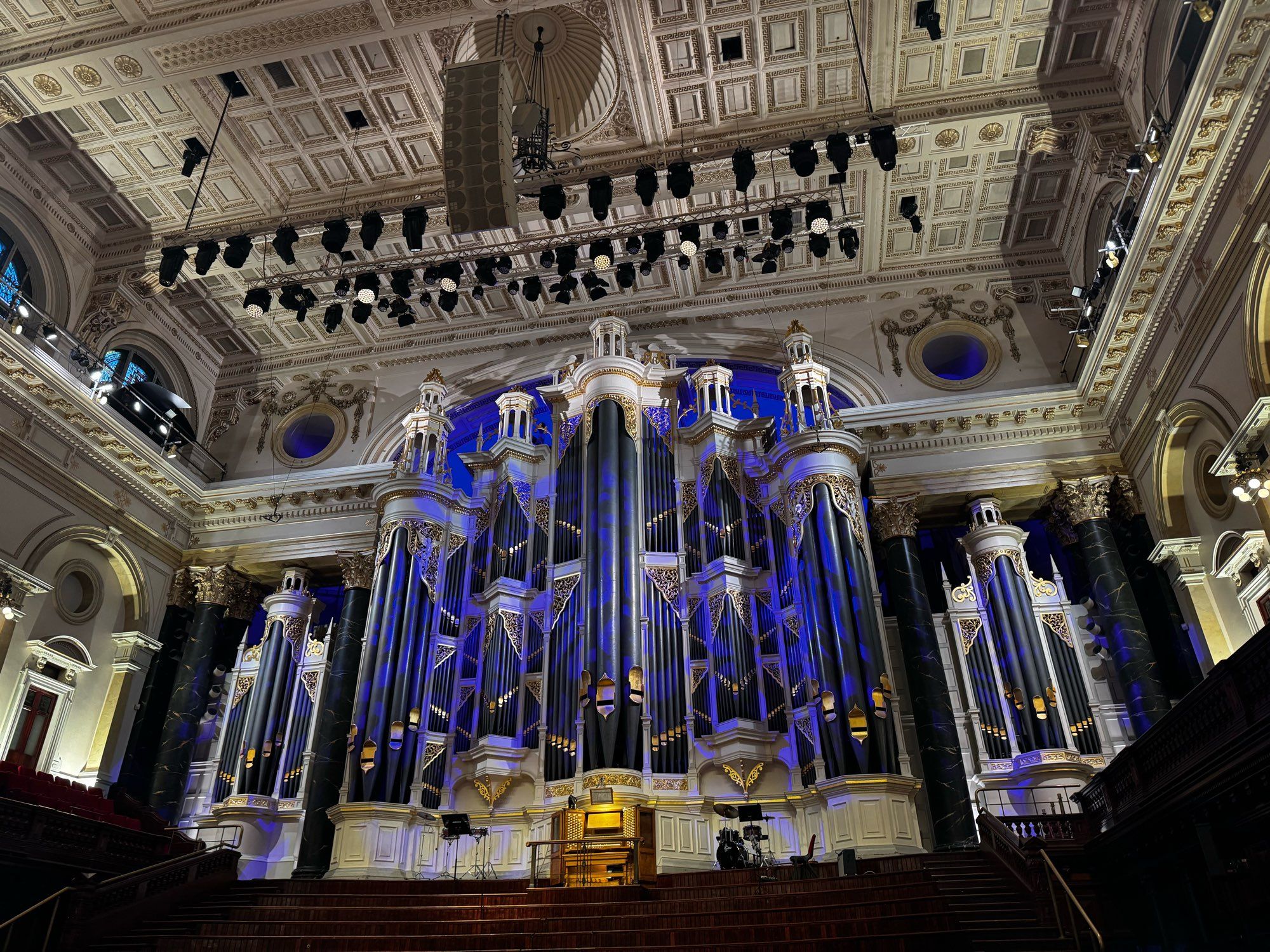 A photo of the The Sydney Town Hall grand organ. It is simply stunning

The organ was installed in 1890 as a major feature of the new Sydney Town Hall, the largest of its kind and second largest concert hall at the time. Labelled the world's finest concert organ when it was unveiled, the instrument is now of great historical significance and would cost around $20 million to replace. Built by William Hill and Son of London, the organ was also the biggest in the world at the time, with 126 speaking stops, nearly 9,000 pipes and a unique 64 foot pedal stop. It is still the largest organ ever constructed with tubular pneumatic playing action. The spectacular front case was designed by Arthur Hill.