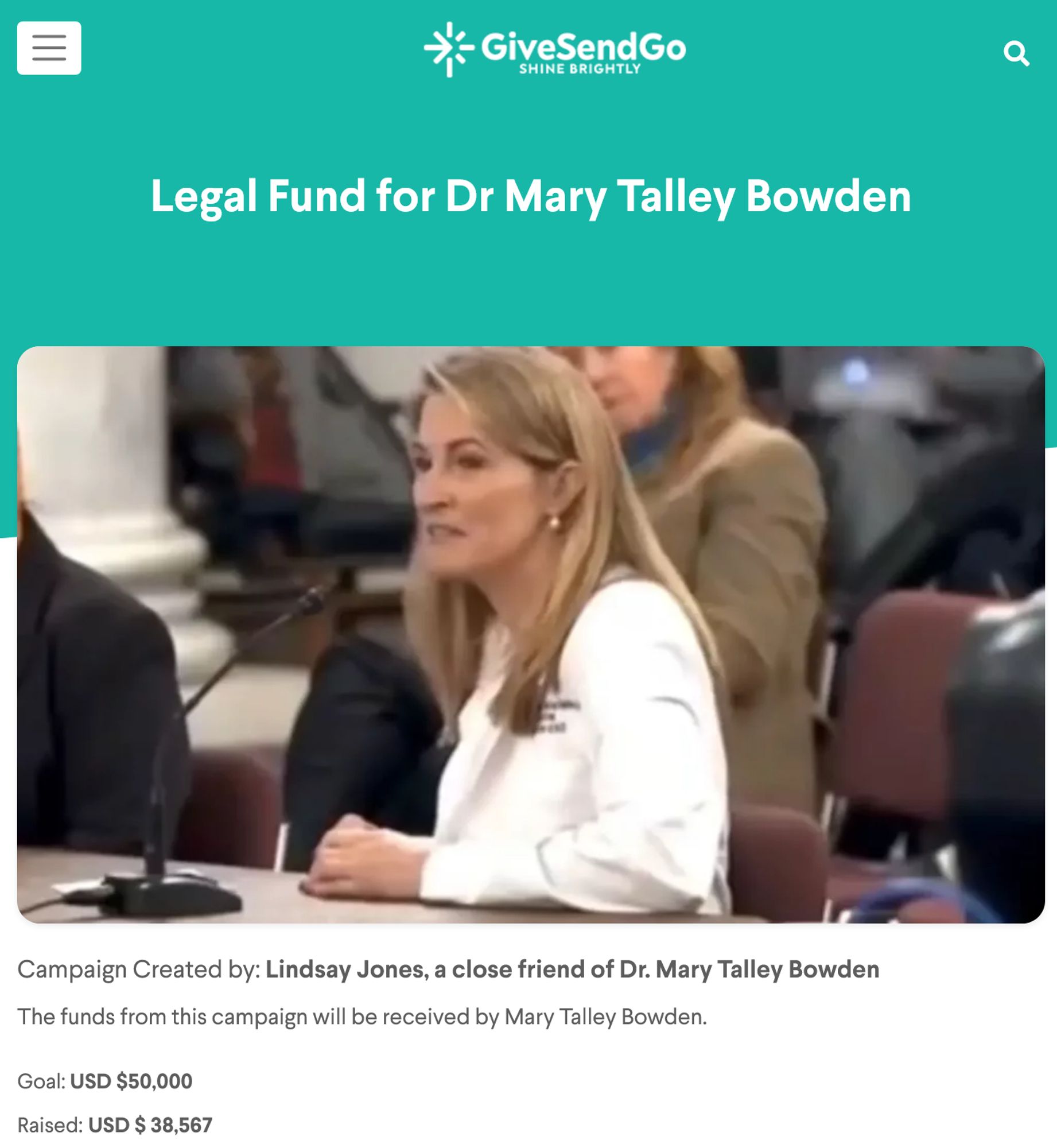 Legal Fund for Dr Mary Talley Bowden