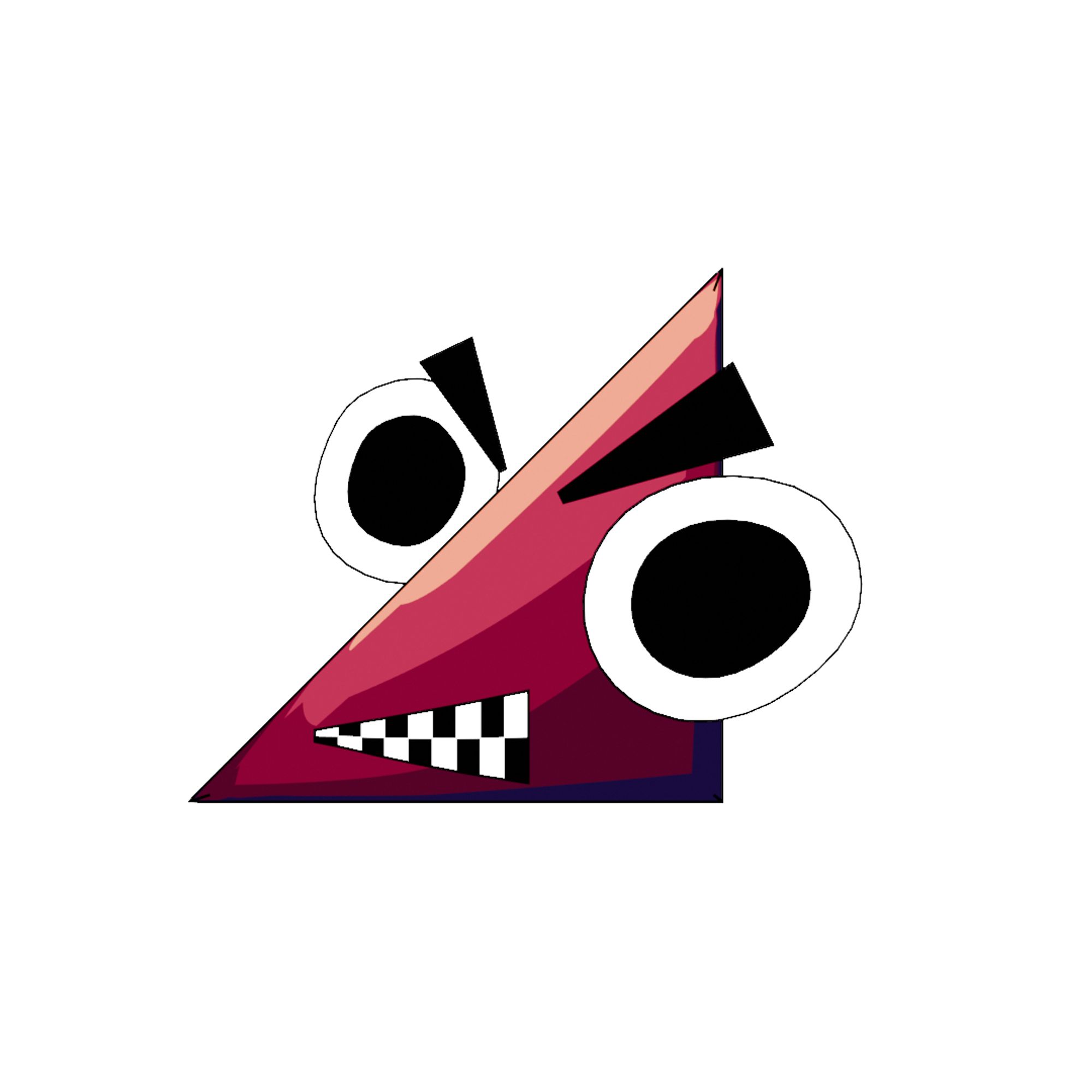 A red triangular face with asymmetrical eyes stares back at you. It looks angry.