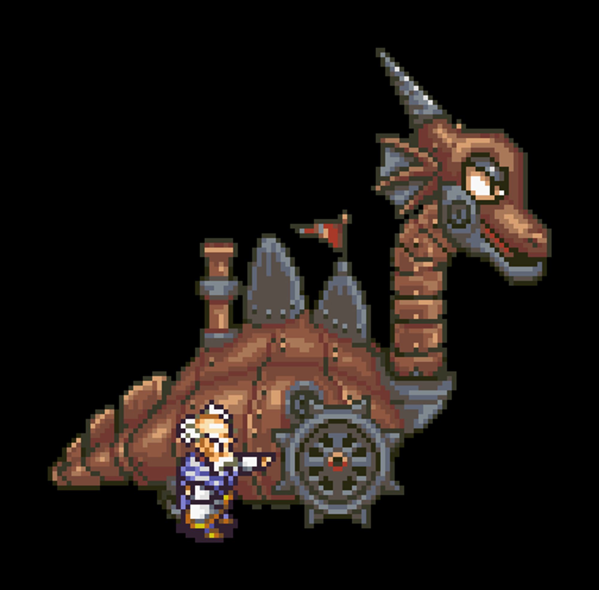 Wily's Mecha Dragon Tank

Source: Dragon Tank
Chrono Trigger (SNES) by Square

An edit of Mecha Dragon's head over the Dragon Tank with a makeshift Wily made from various Chrono Trigger sprites.

Arguably Wily would fit in more in the 2300 AD bosses, but I've been thinking about doing this edit for a while.