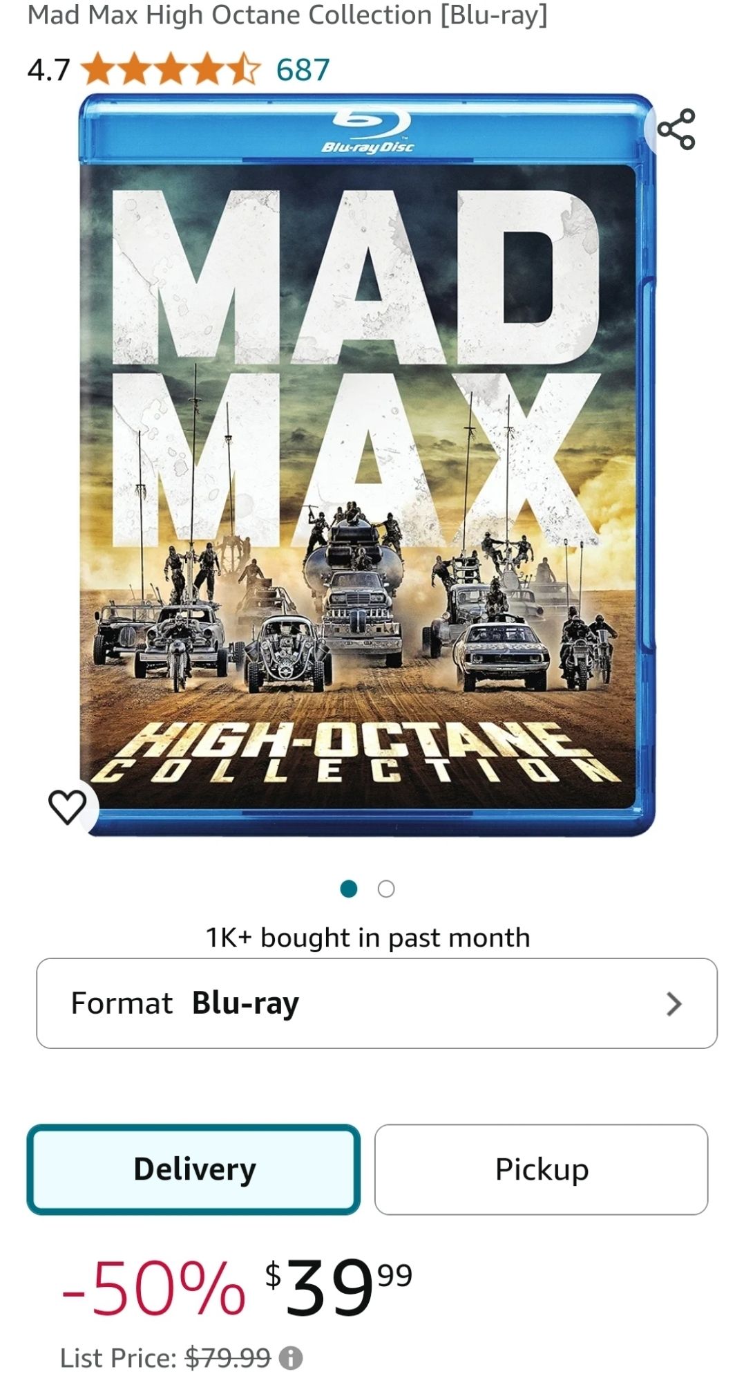 Amazon listing for Mad Max: High Octane Collection on Blu-ray