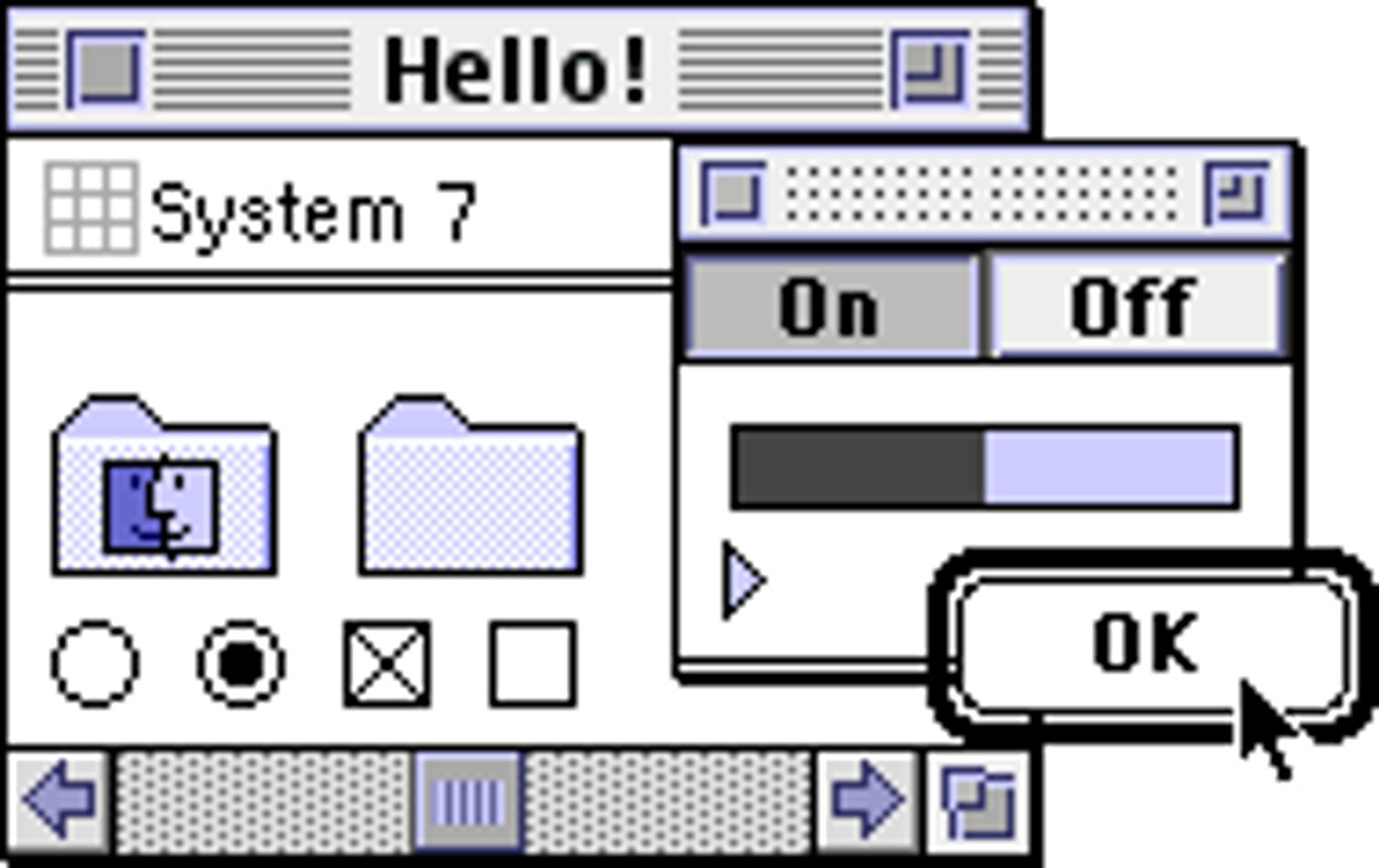 A preview of the Mac theme "System 7" by "Mike Balonek"