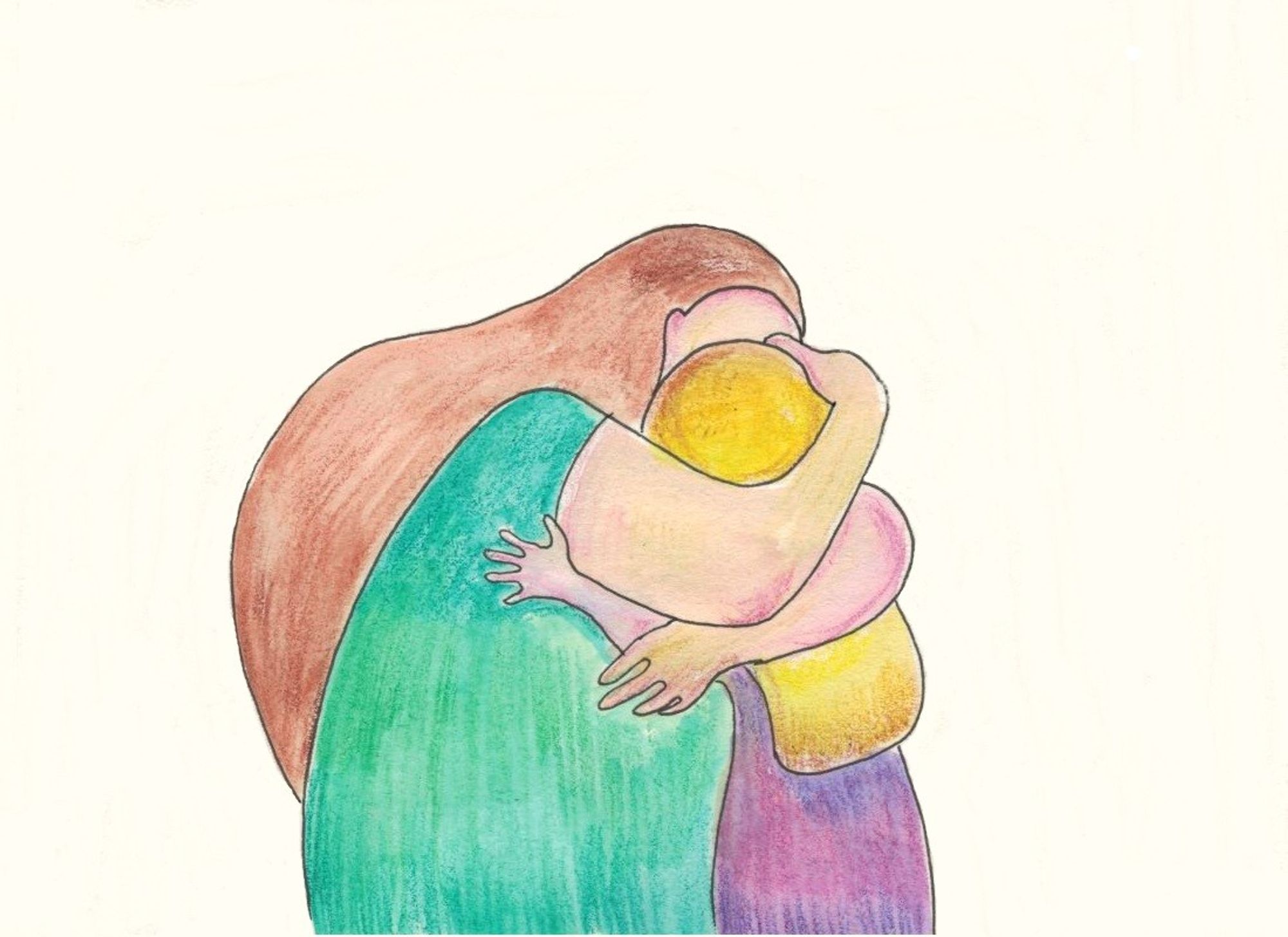 A drawing of a woman hugging a little girl