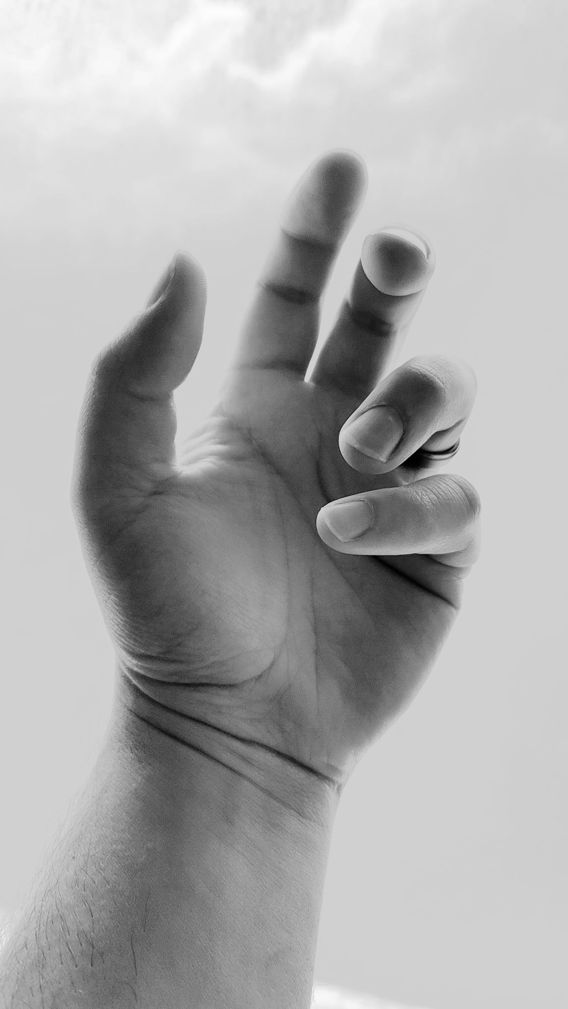 A hand contrasted with light from a foggy window, taken March of 2022.