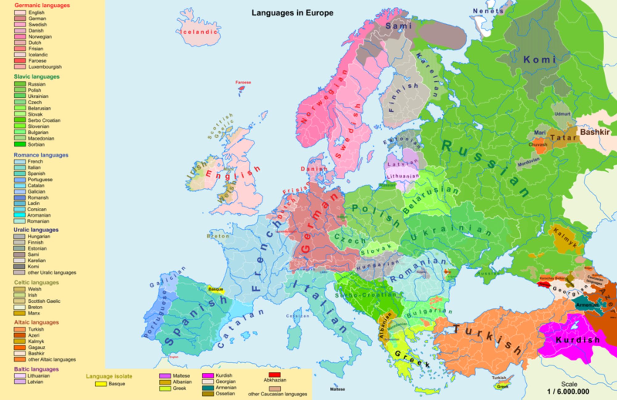 A map of europe showing where different languages are spoken