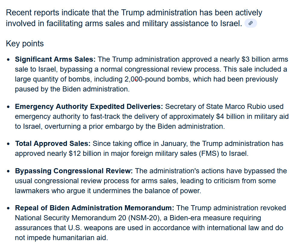 Key points on how the trump admin is bypassing congress and limitations enacted by Biden to arm Israel & kill Palestinians.  Basically showing that if you did not vote for VP Harris, you ensured a genocide.
