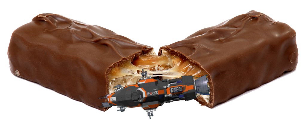 Spaceship badly photoshopped into candy bar