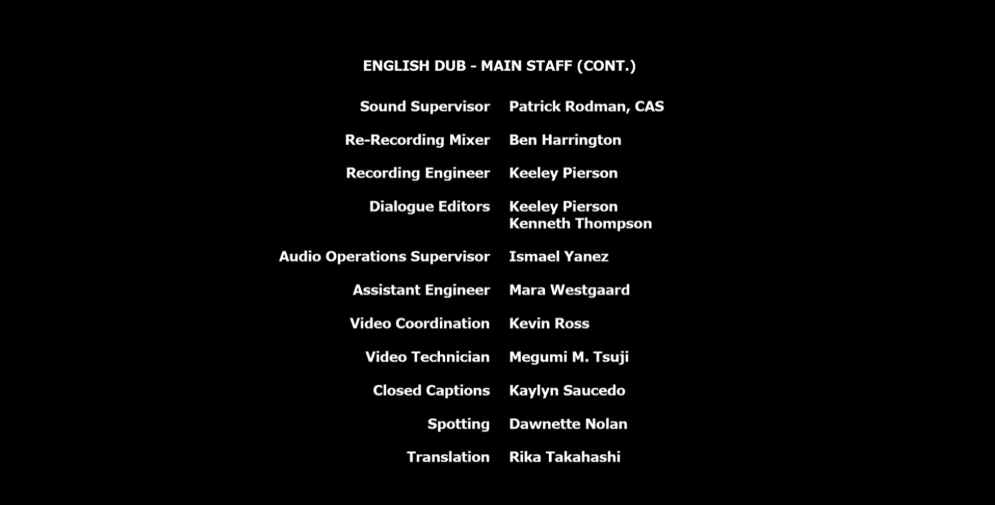 Credits for English dub of DanDaDan, includes credit for Closed Captions - Kaylyn Saucedo