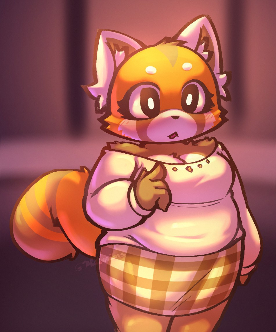 Retsuko from Aggretsuko standing in an unspecified location.