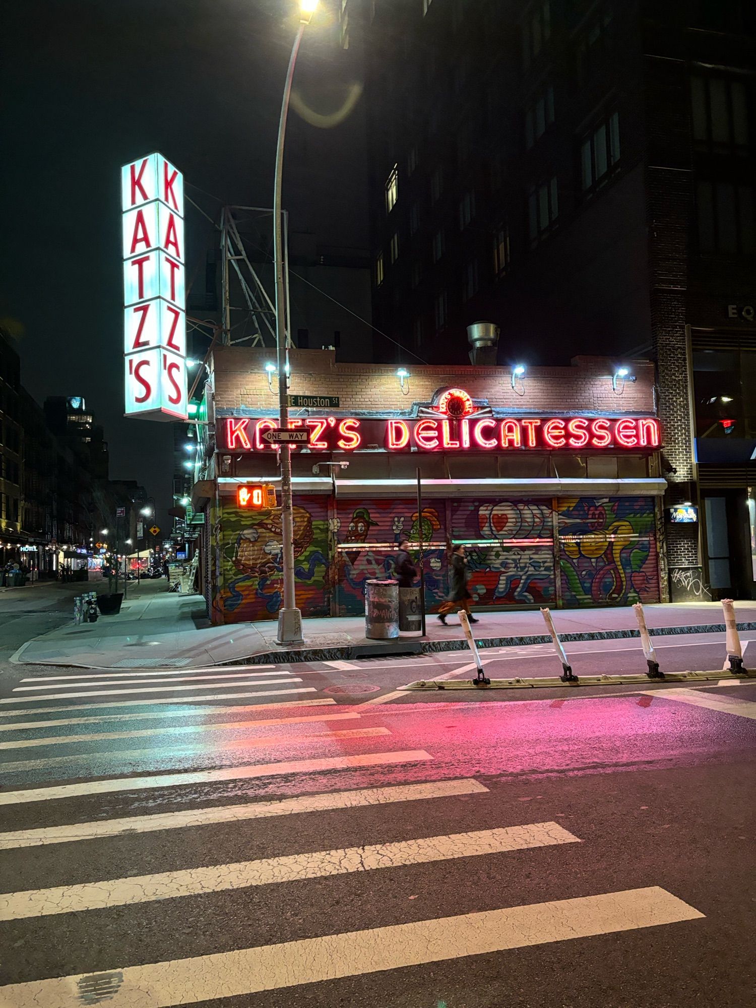 Moody shot of Katz’s Deli at 2am