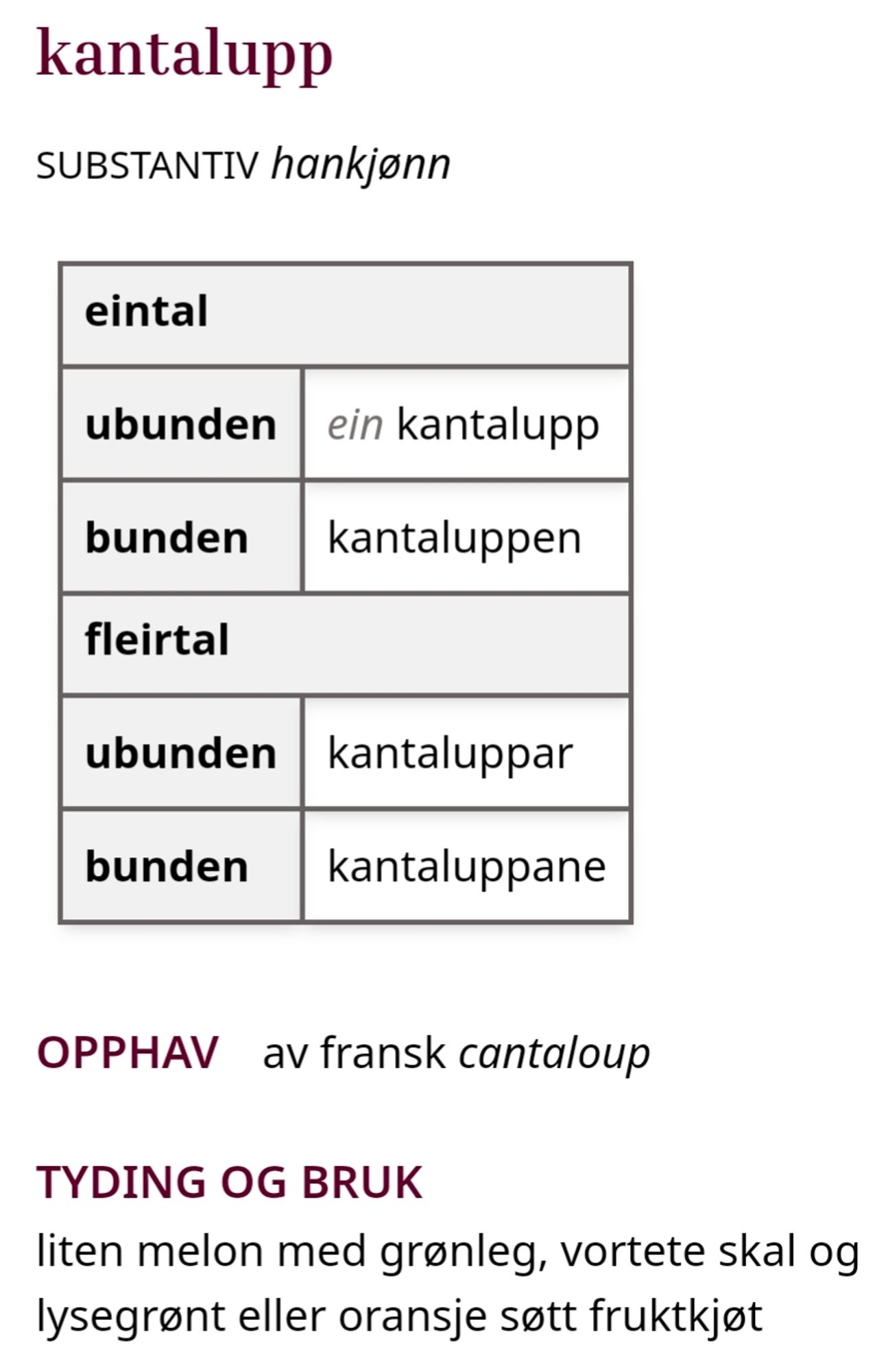 Ordboksdefinisjonen av kantalupp.