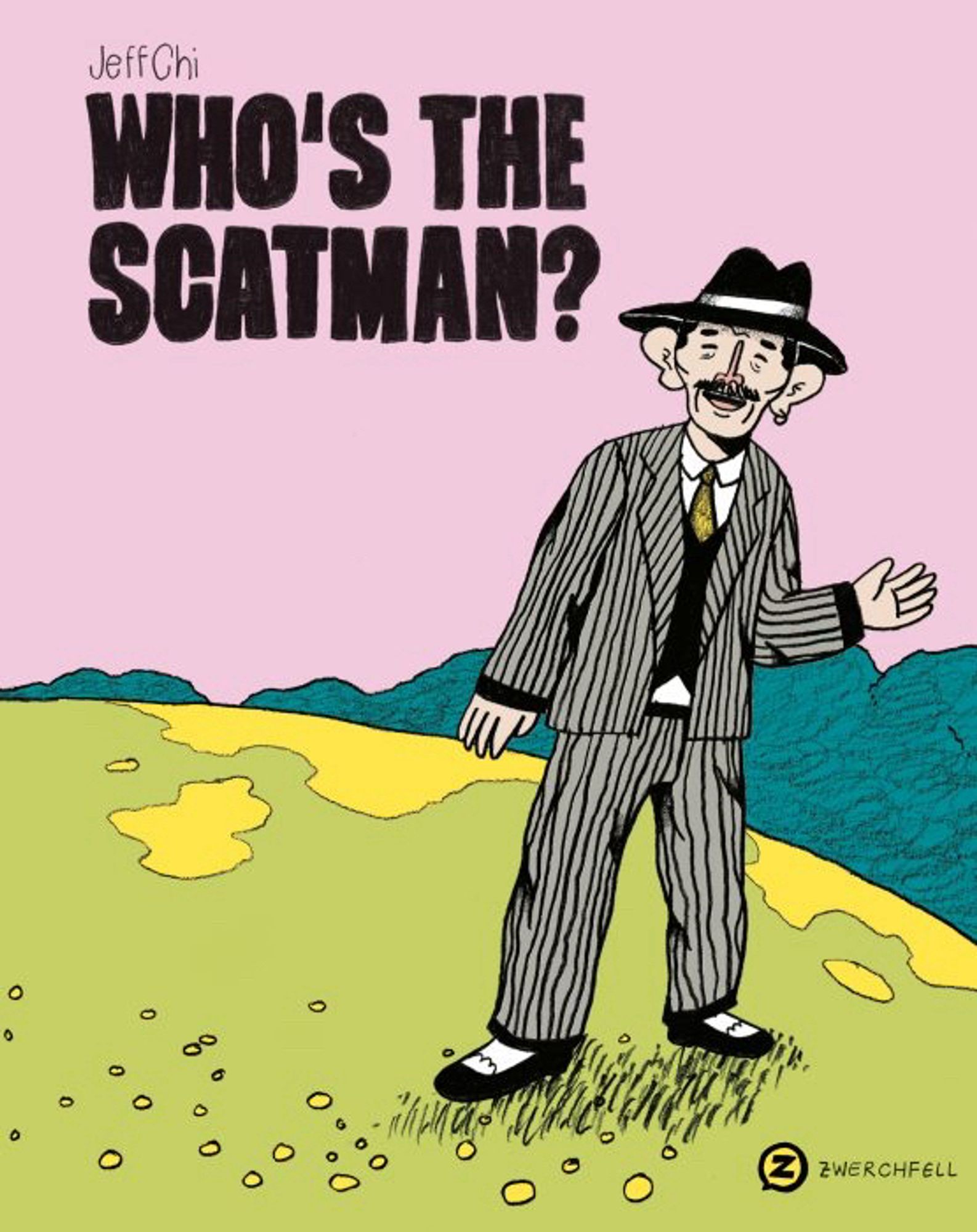 Cover des Comics „Who‘s the Scatman“ von Jeff Chi. John steht im Anzug auf einer Wiese und winkt freundlich