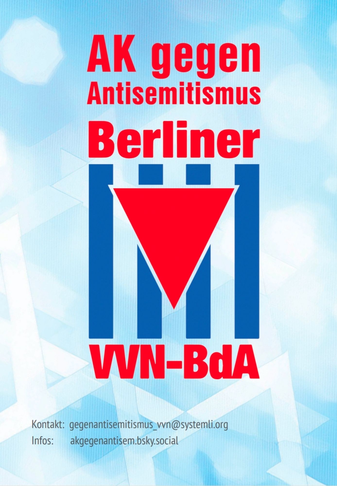 Logo des AK gegen Antisemitismus mit Berliner VVN-BdA Logo auf hellblauem Grund mit angedeuteten Davidsternen.