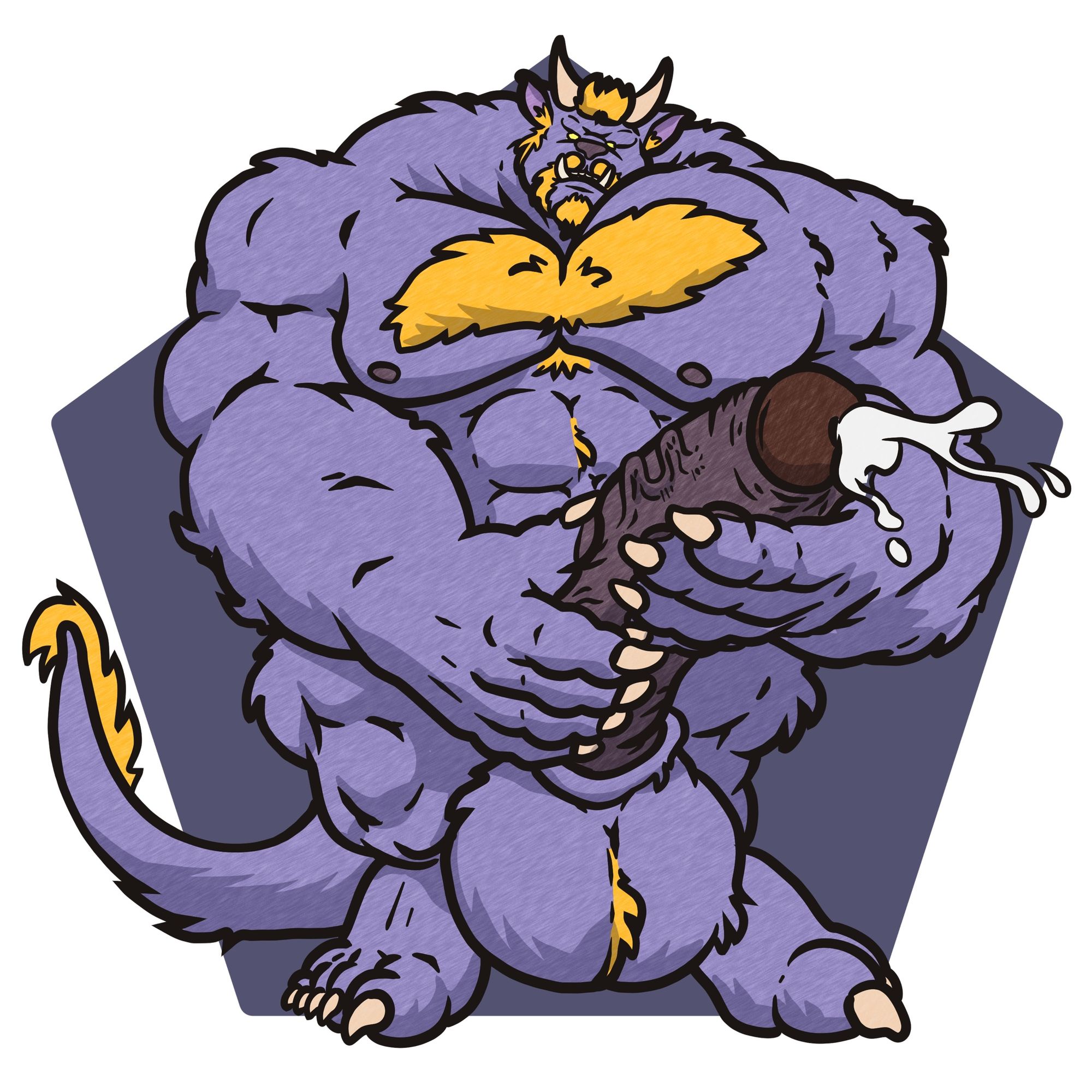 a big purple behemoth holding his hyper dick