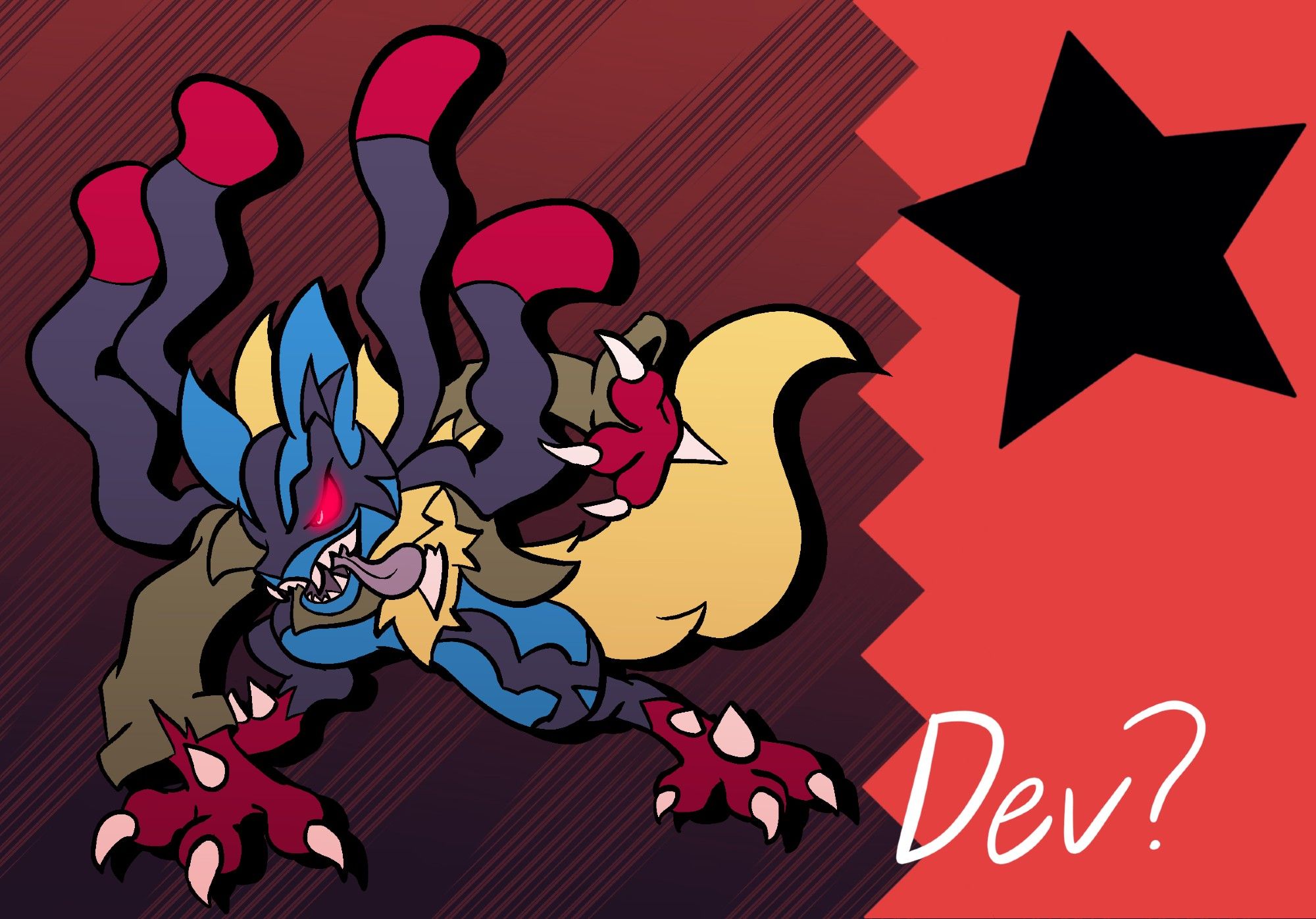 Devvcario, a Mega Lucario, a Pokemon, depicted visciously as a werewolf