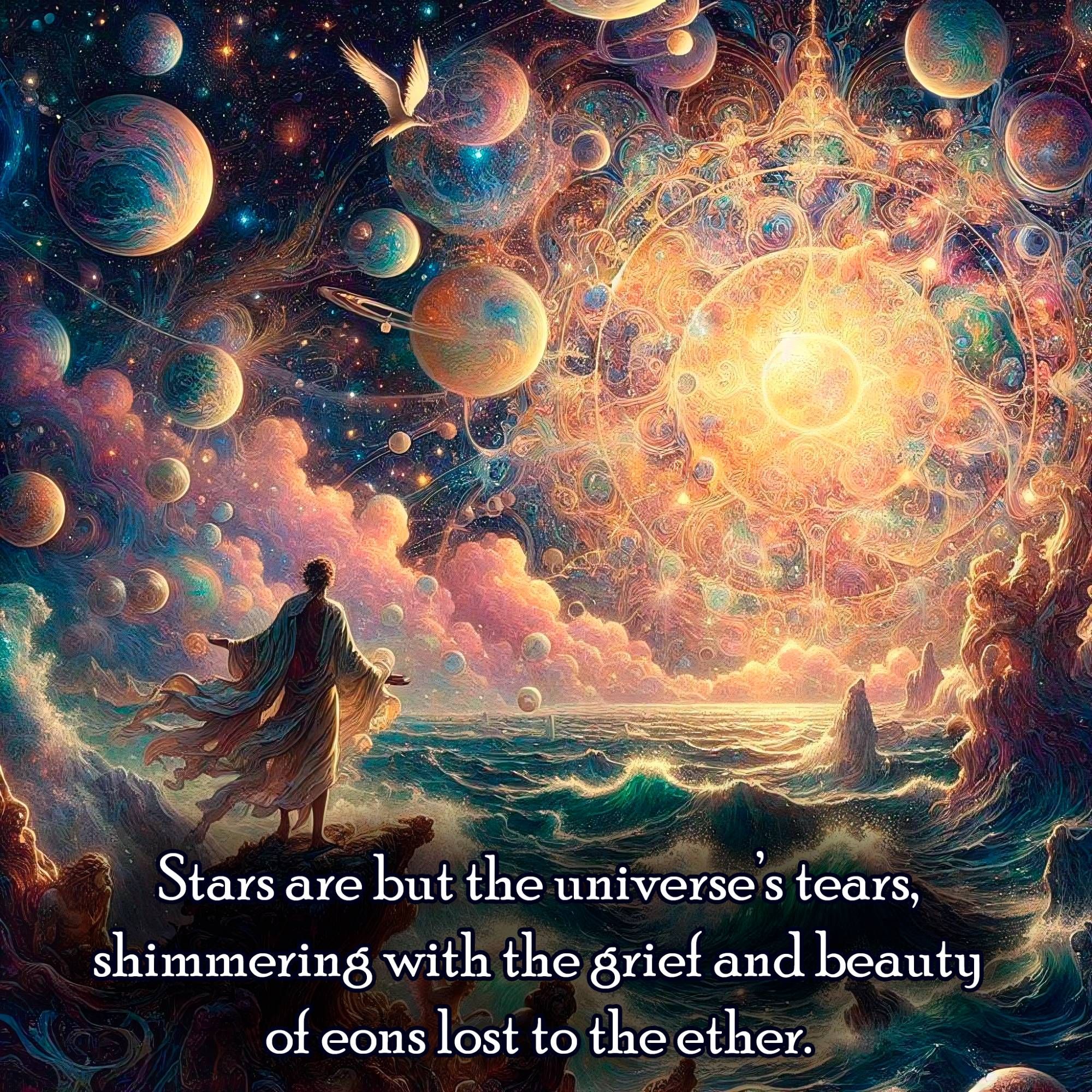 Stars are but the universe’s tears, shimmering with the grief and beauty of eons lost to the ether