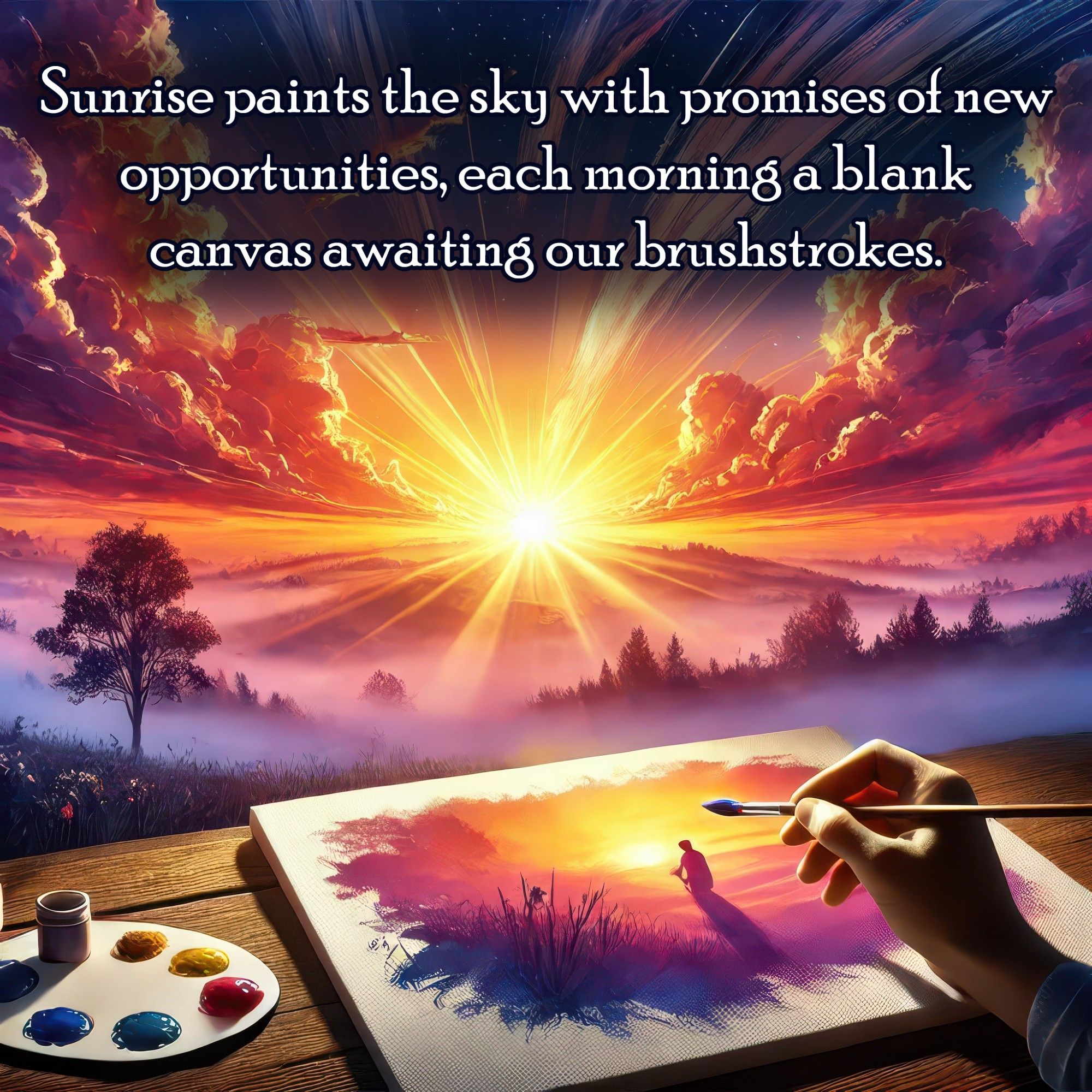 Sunrise paints the sky with promises of new opportunities, each morning a blank canvas awaiting our brushstrokes. 🌅🎨🌄 #SunriseBeauty #NewDayNewOpportunity #MorningInspiration #LifeAsArt #BeginAgain