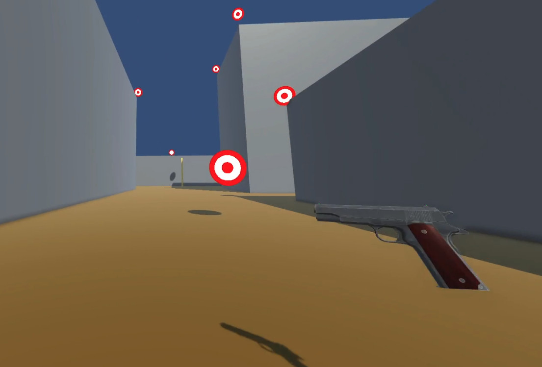 Screenshot from Trajectory showing the pistol held by the player flopping around, all disgraceful like.