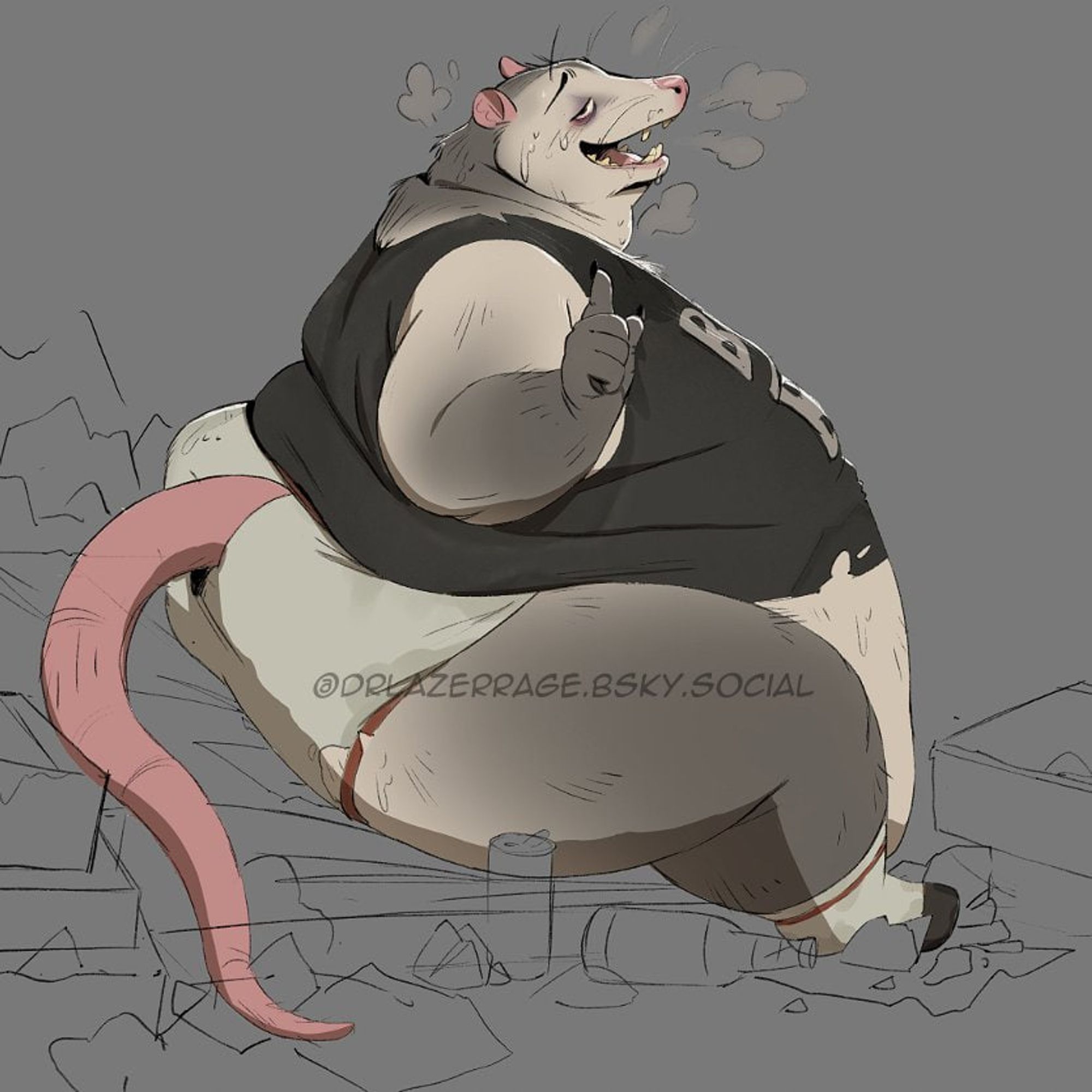 fat ass trash possum living his worst