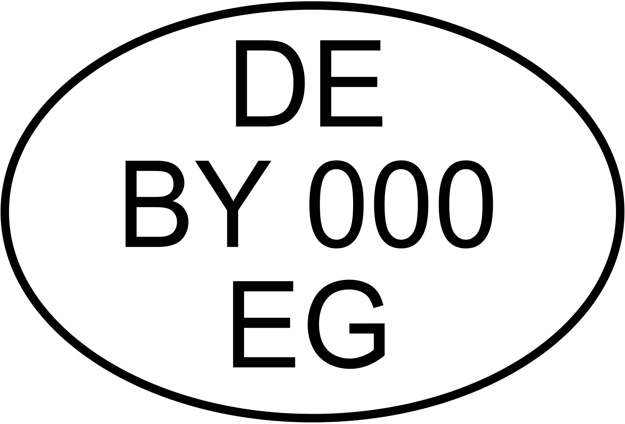 Bild zeigt ein Oval mit der Beschriftung „DE BY 000 EG“ welcher Beispielhaft den Aufbau der Milchbetriebsnummer zeigt.