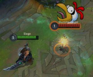 Tryndamere from LoL chasing another character with a chicken on their head.