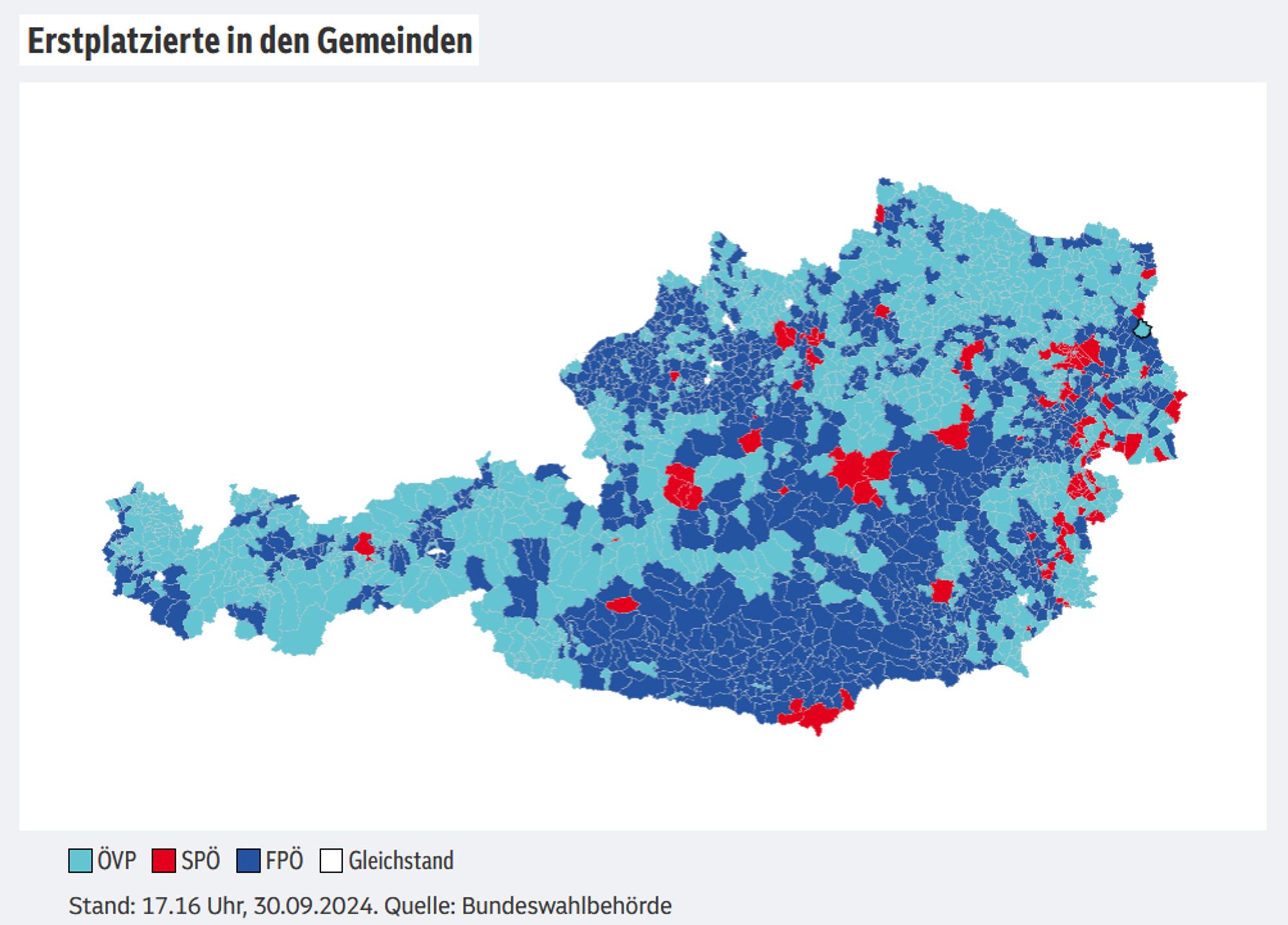 Österreich-Grafik: https://orf.at/wahl/nr24/choropleth - Erstplatzierte in den Gemeinden