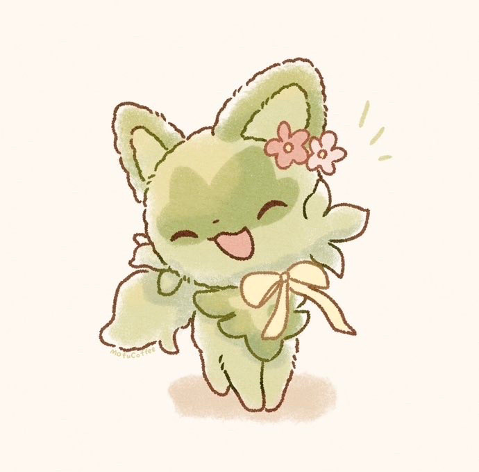 ニャオハ　ポケモン　イラスト　pokemon  illustration  ふわふわ　ねこの日　にゃんにゃんにゃんの日　ネコ　猫の日