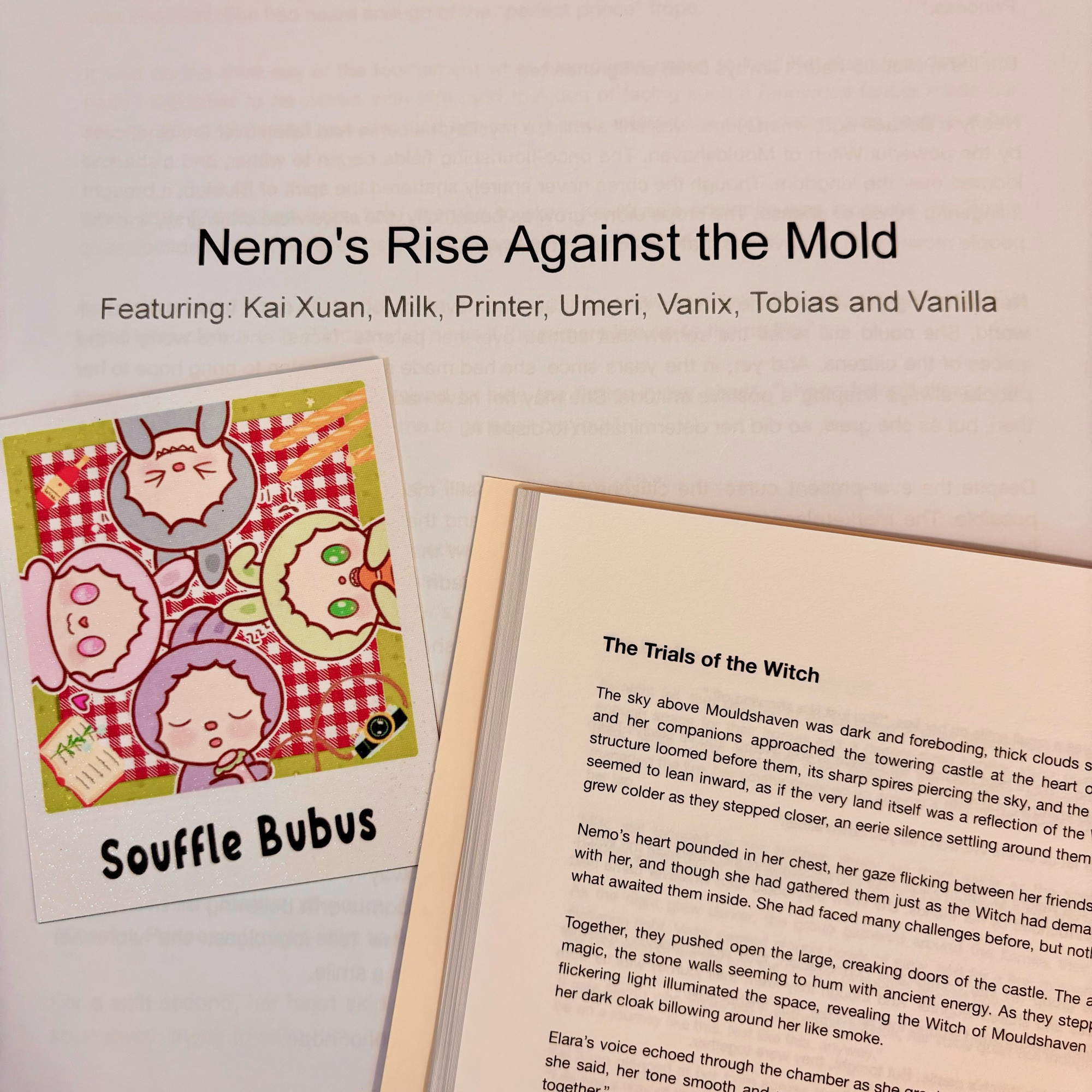 preview of ‘Nemo’s Rise Against the Mould’ written by my souffle planet wifeys. featuring kai xuan, milk, printer, umeri, vanix, tobias, and vanilla! 🫶🏼✨