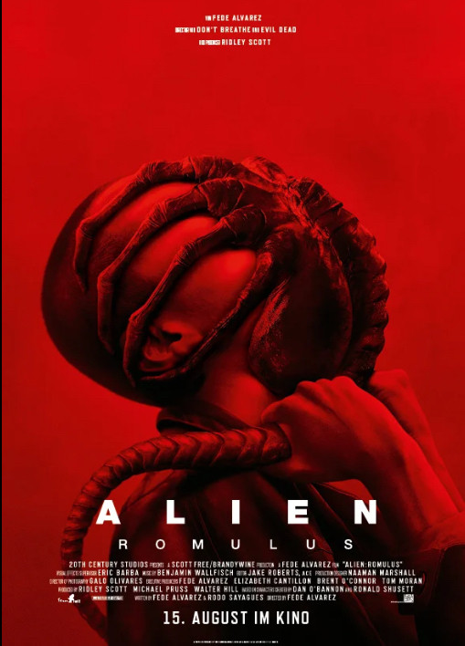 Filmplakat von Alien Romulus mit dem ikonischen Facehugger.