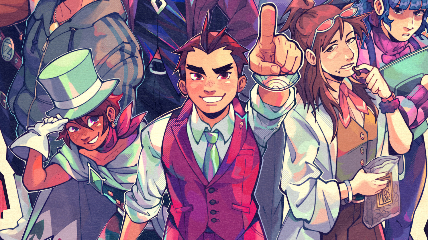 Cropped fanart showing Apollo Justice, Trucy Wright, and Ema Skye.