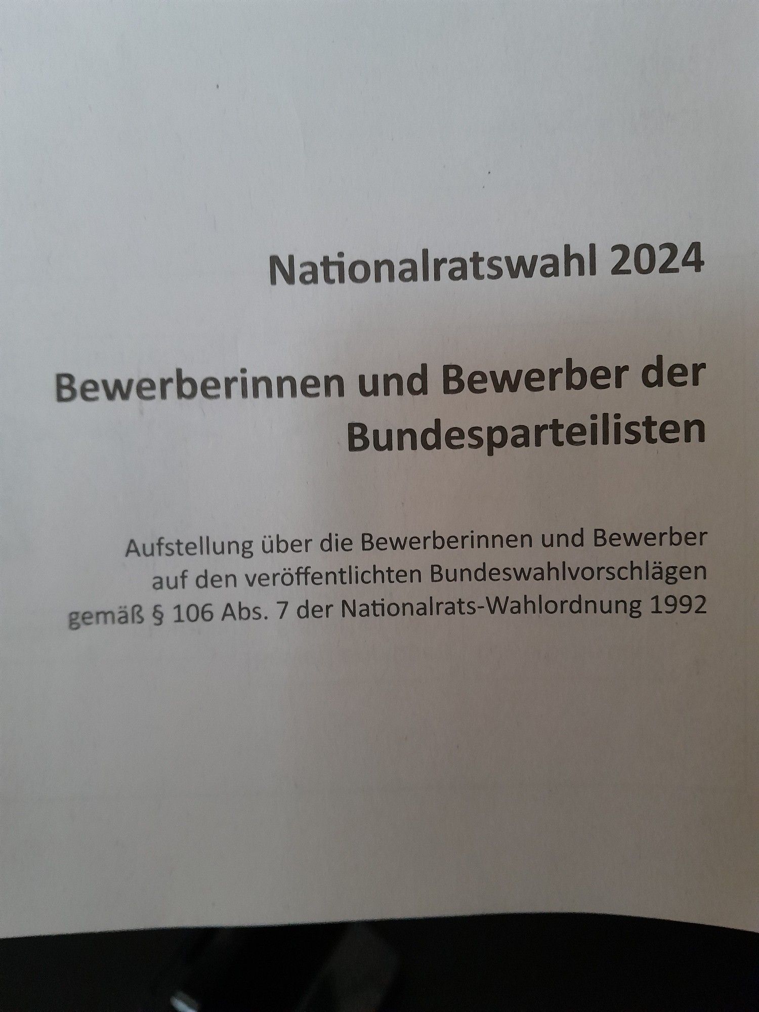 Brief Wahl Kandidaten Liste 12 Parteien und Bewerberinnen auf 43 Seiten