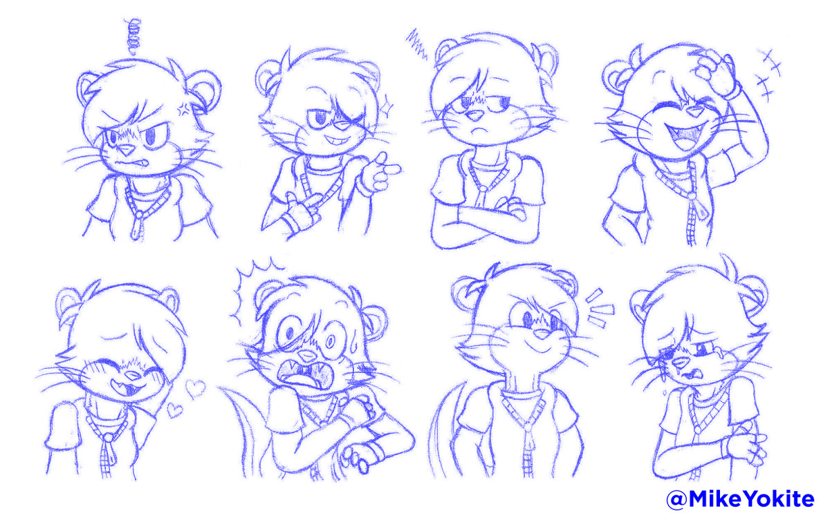 Eight expressions of my otter character. All of these drawings done traditionally, with pencil and paper. Some areas have been cleaned or altered from the original sketches using my art program.