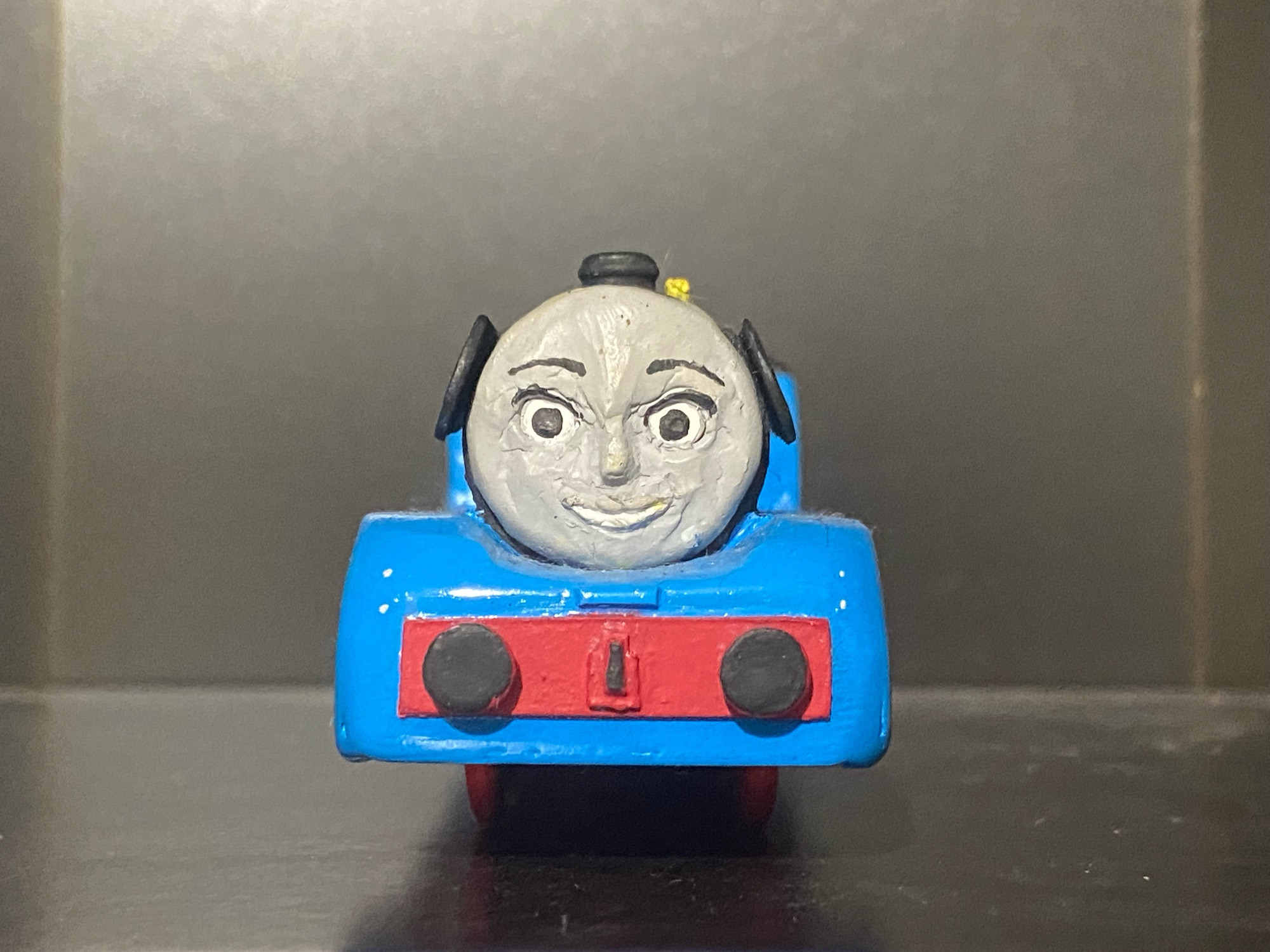 Frieda of Germany from Thomas and Friends: The Great Race, as a TrackMaster Toy.

She is painted blue.