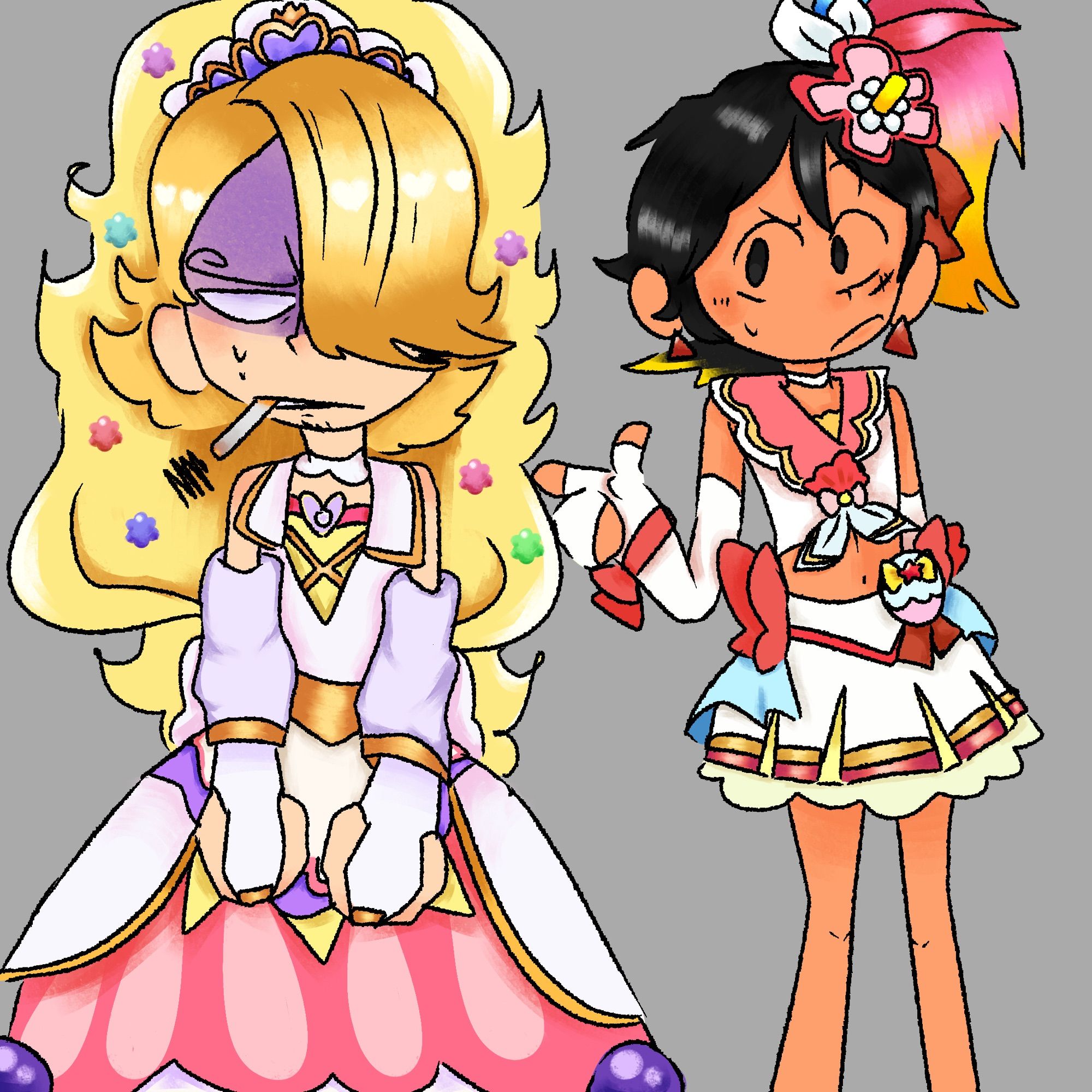 Saiki & Luffy in Precure outfits