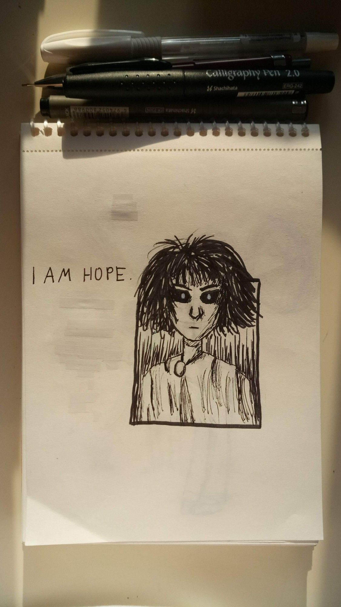 Sketchbook. A bust of Dream from The Sandman, with "I AM HOPE" written on the left.