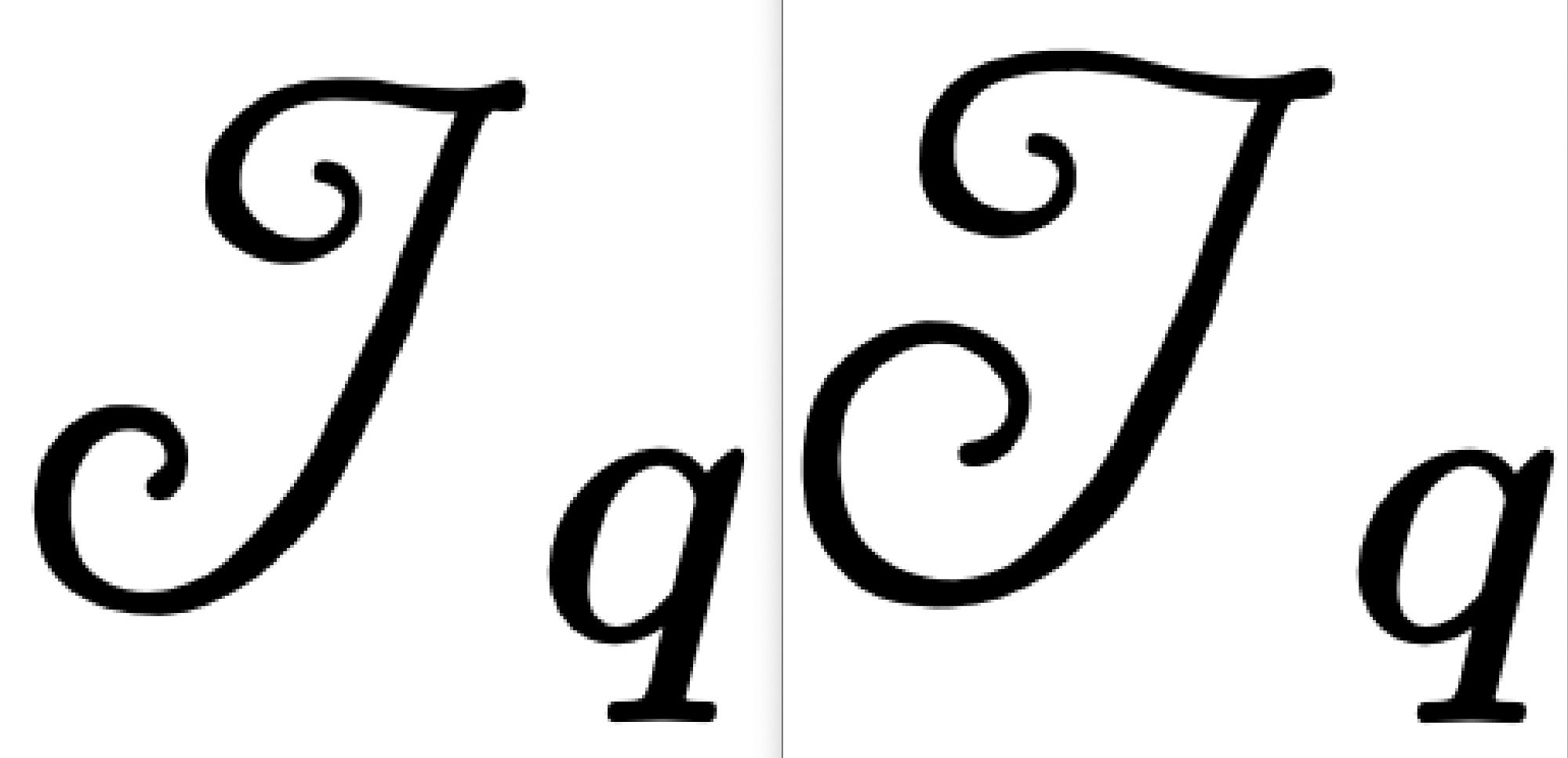 The symbols I_q and J_q in the calligraphic font used by a publisher I was working with.