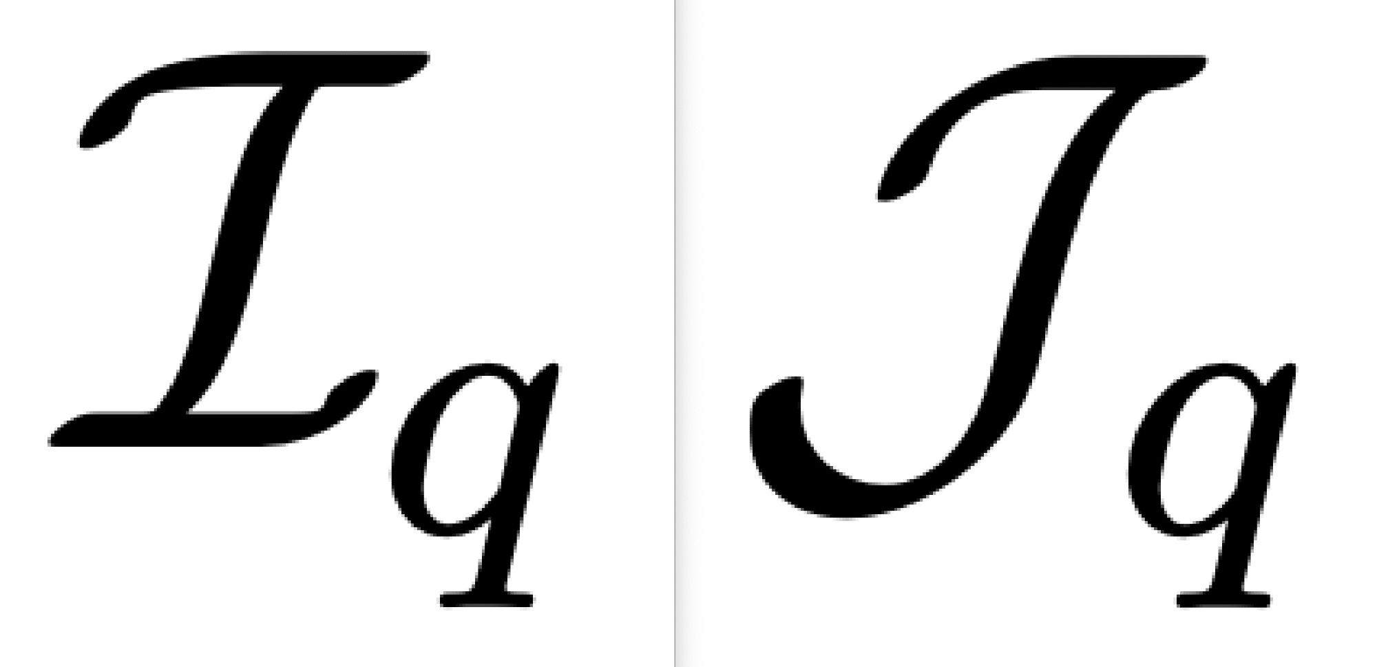 The symbols I_q and J_q in the standard calligraphic font in the LaTeX distribution that I use.