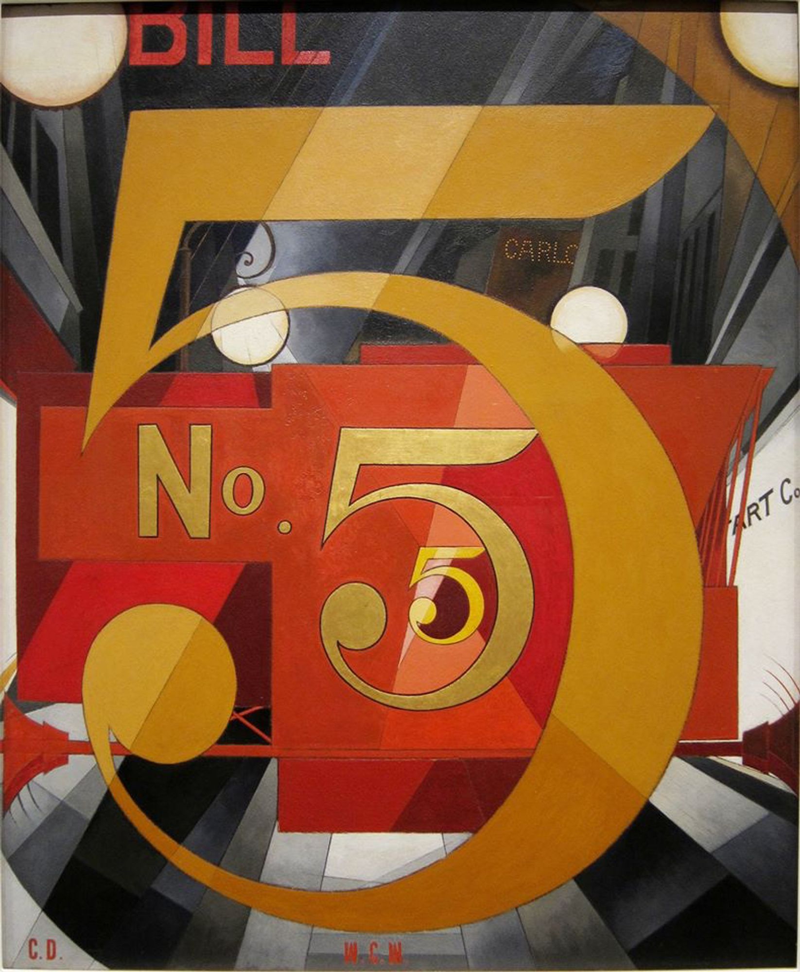 The painting ‘I Saw the Figure Five in Gold’. 3 rescinding art deco 5s. Great implied dimension, but incredibly flat.  I don’t know it’s a great piece and better in person