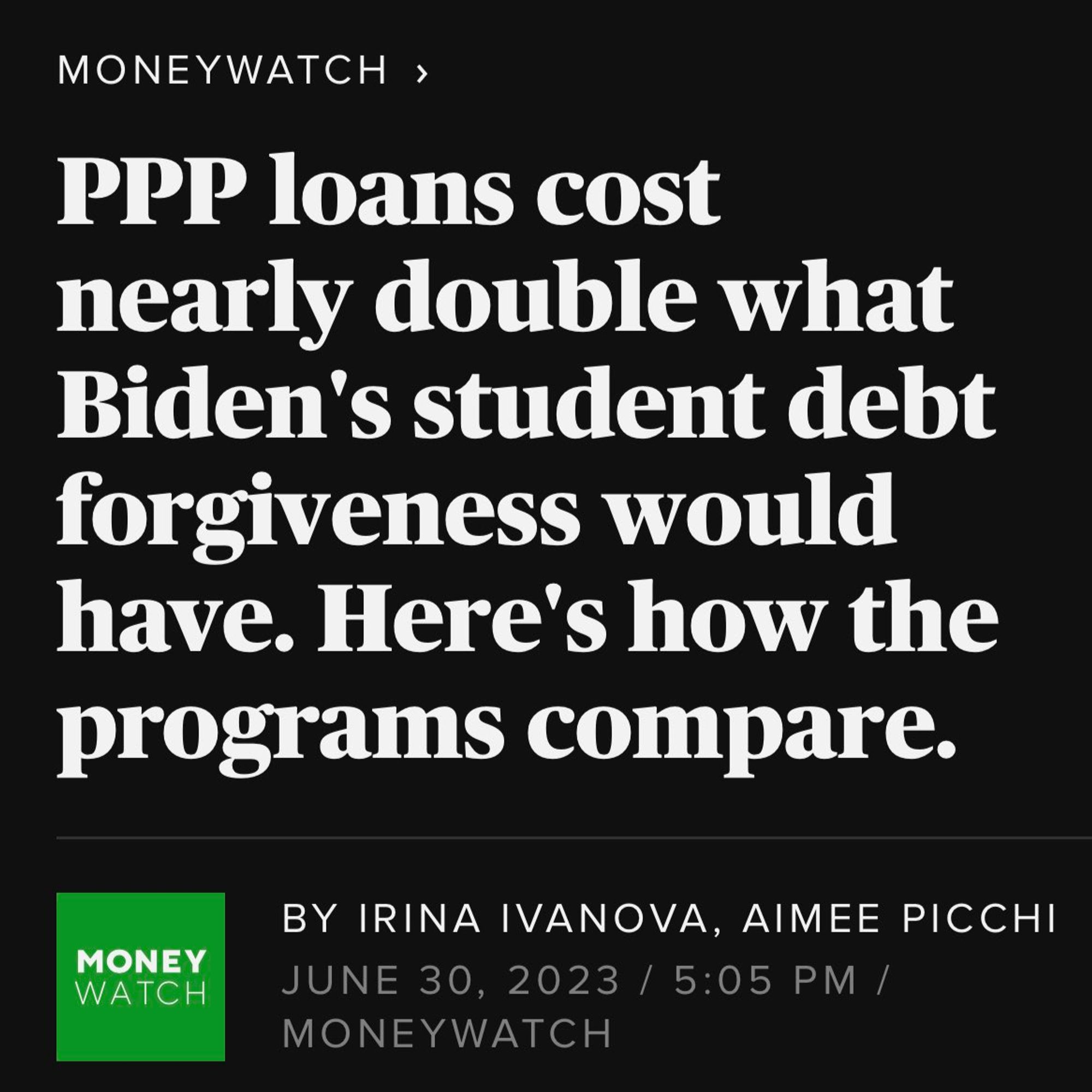 PPP loans cost nearly double what Biden's student debt forgiveness would have. Here's how the programs compare.
