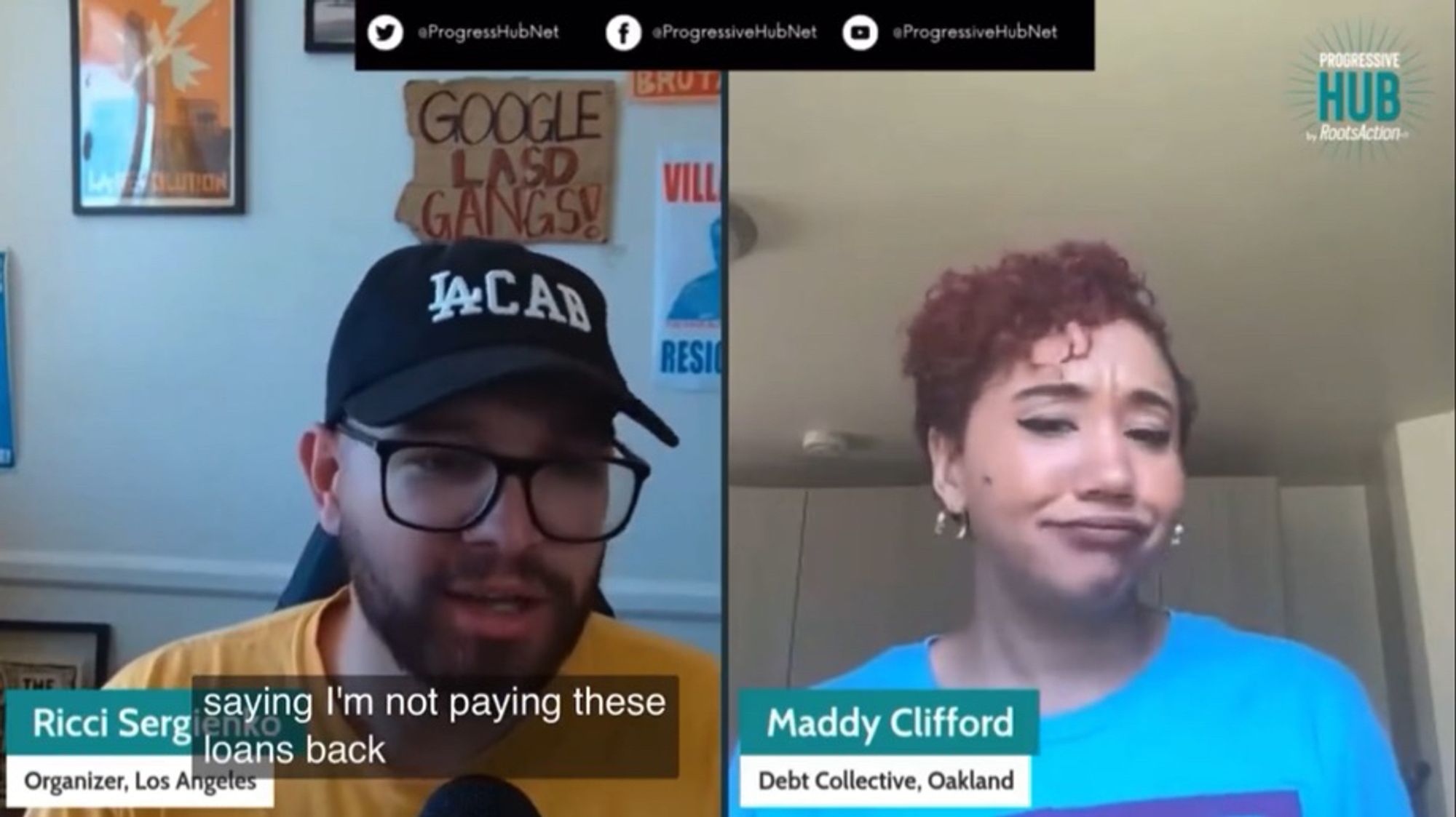 Screenshot of interview with Ricci sergienko & maddy clifford 

Caption says “I’m not paying these loans back”