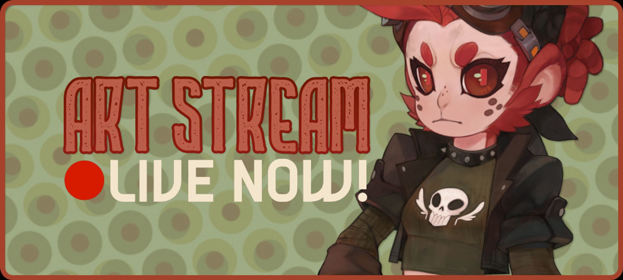 A green banner with a red-haired monkey girl on the right side. The text reads: ART STREAM LIVE NOW