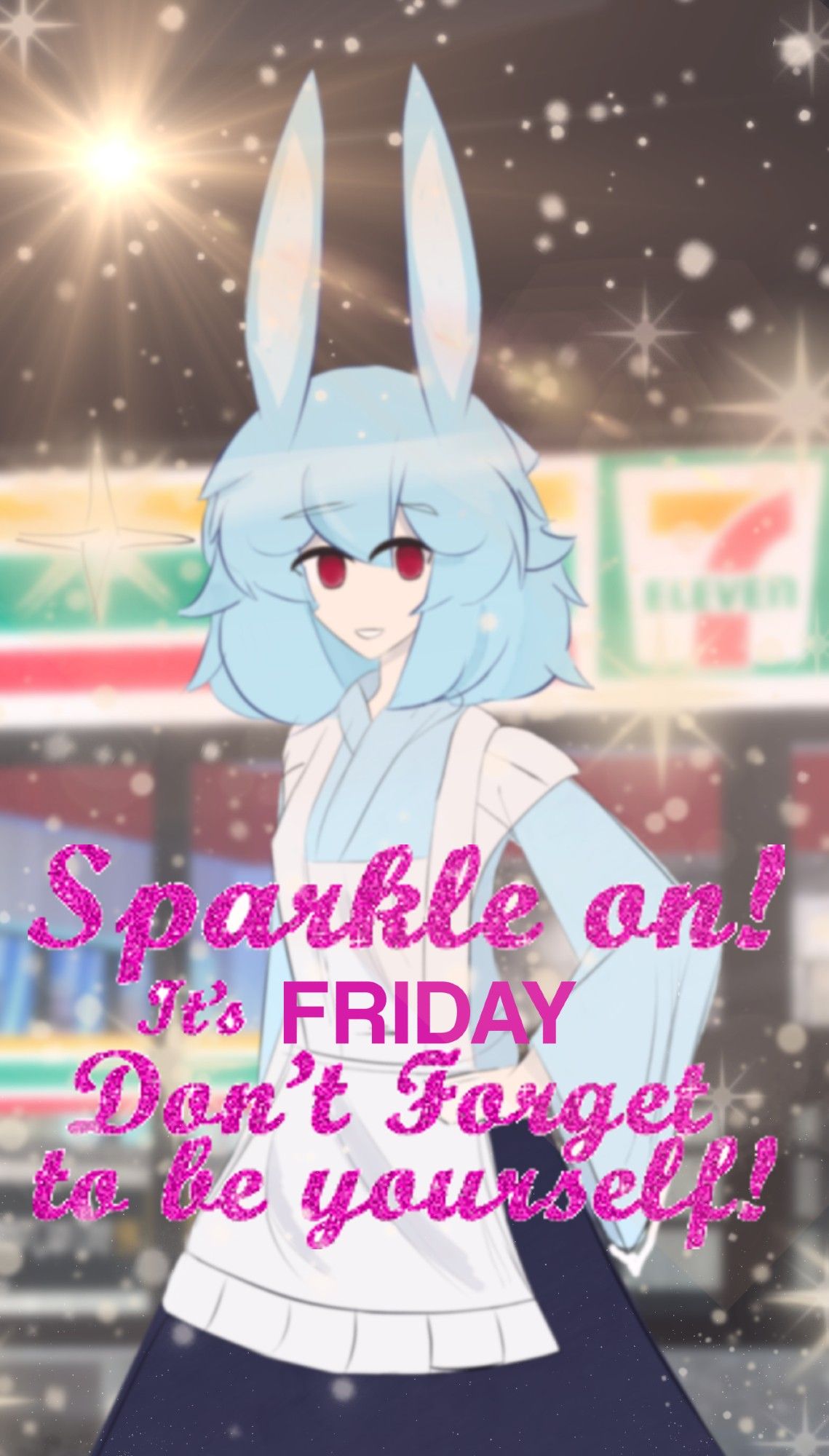 Sidere posing with one hand on their hip with sparkly text saying "Sparkle on! It's FRIDAY Don't forget to be yourself!"